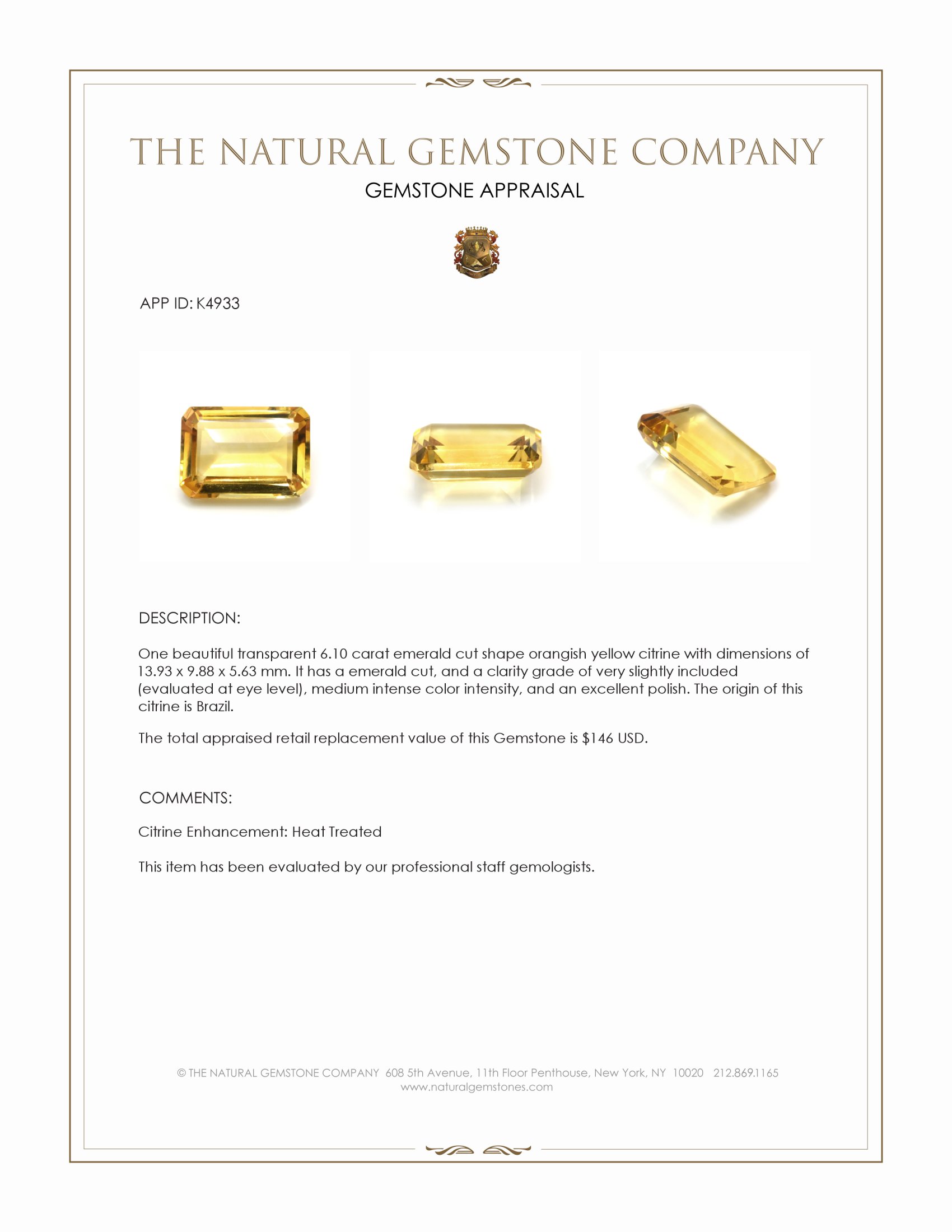 6.10 Ct. Citrine from Brazil