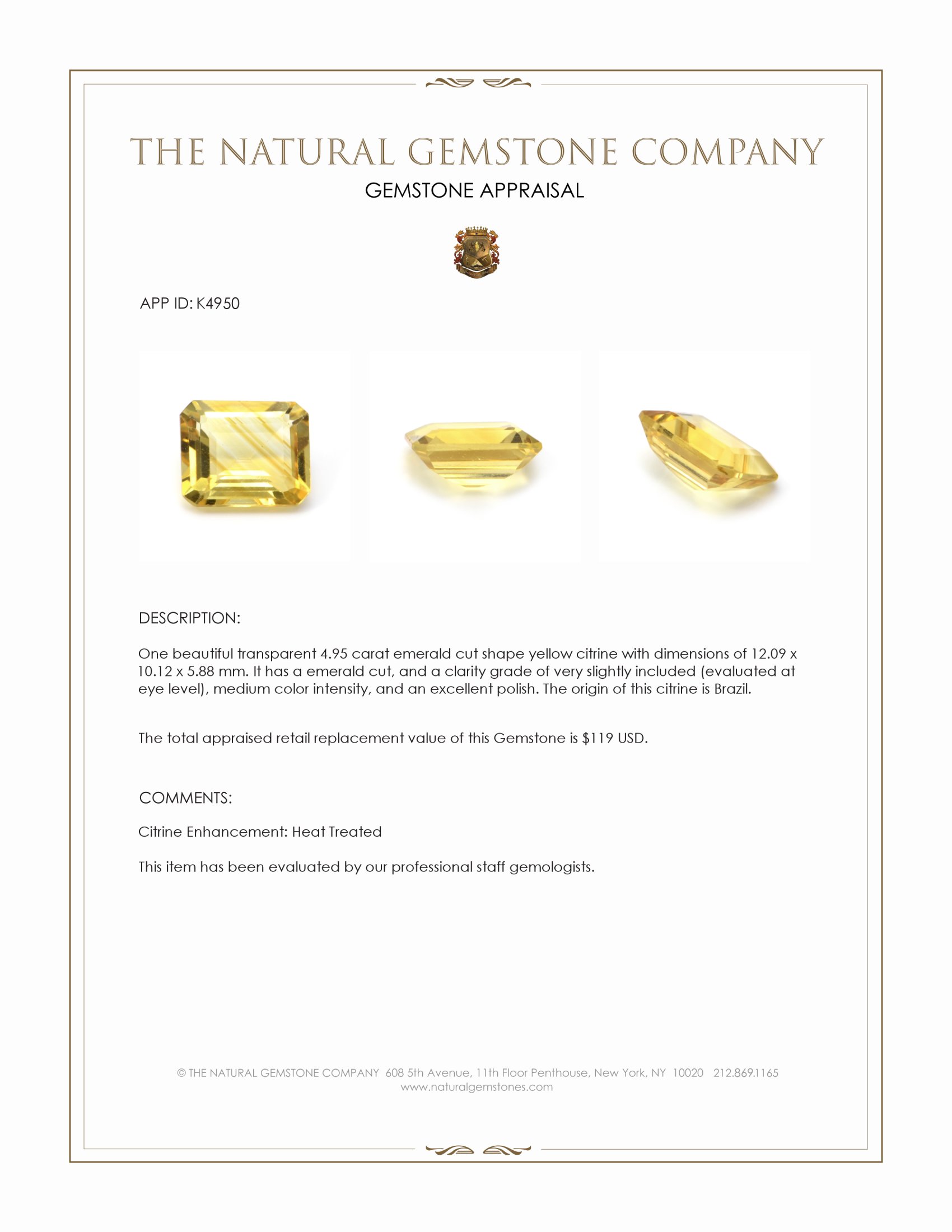 4.95 Ct. Citrine from Brazil