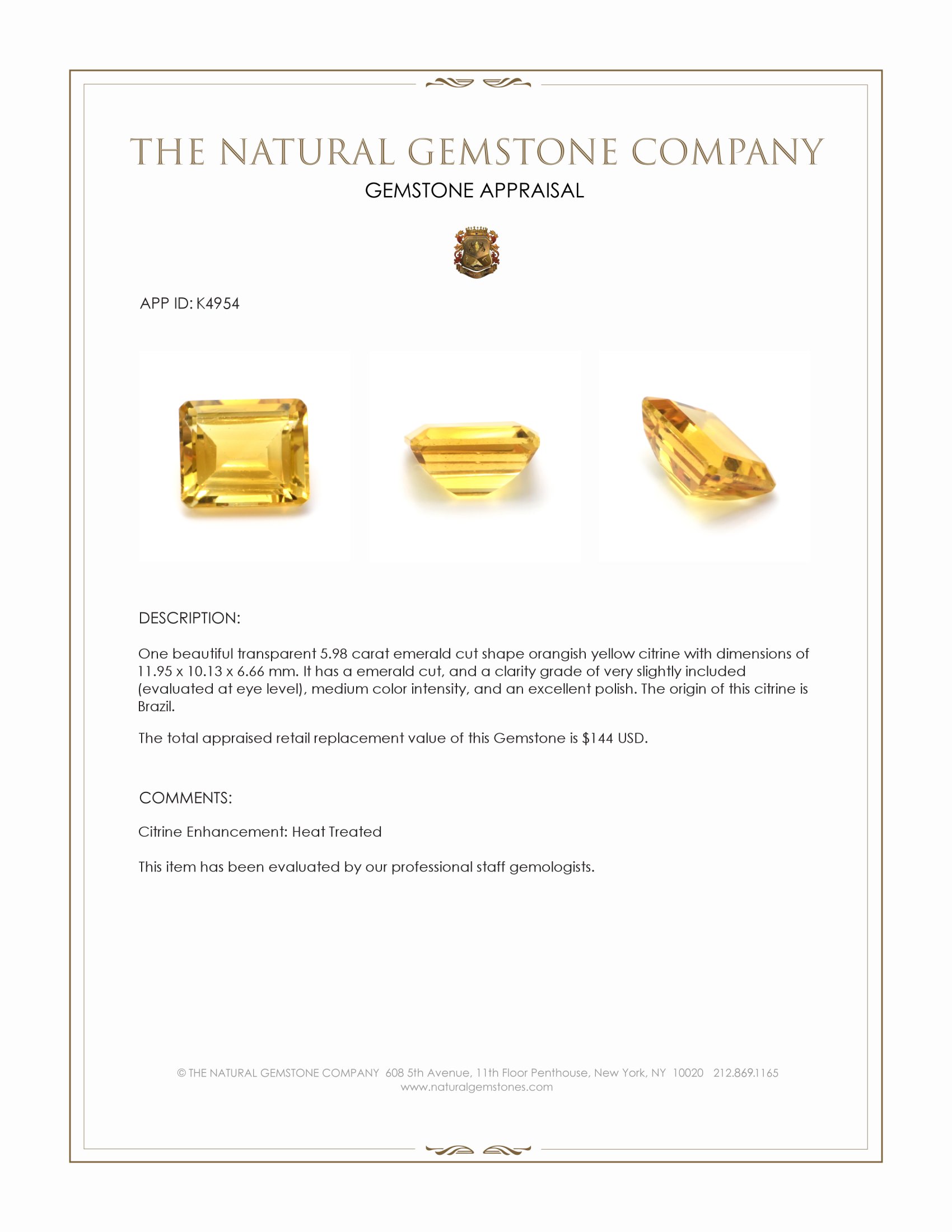 5.98 Ct. Citrine from Brazil