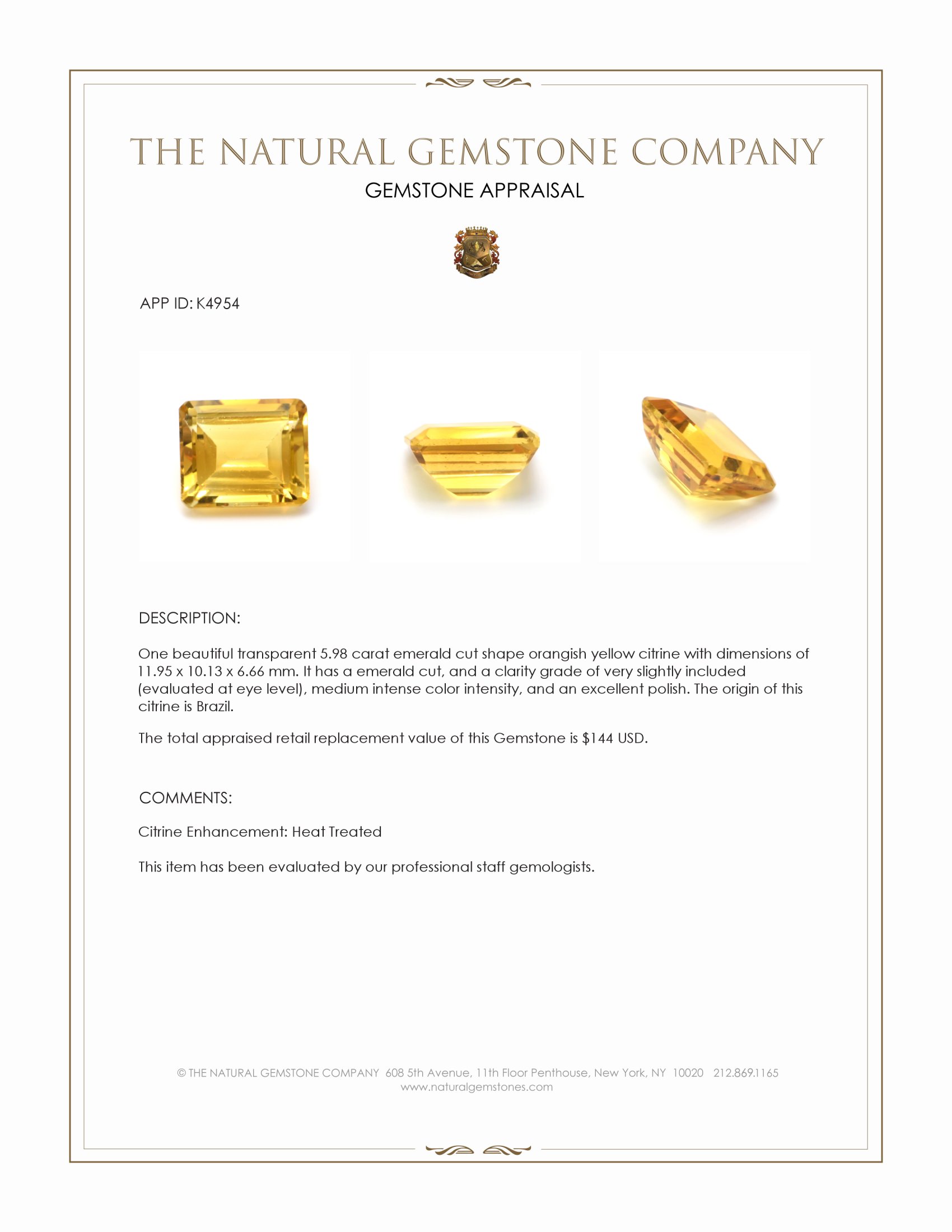 5.98 Ct. Citrine from Brazil