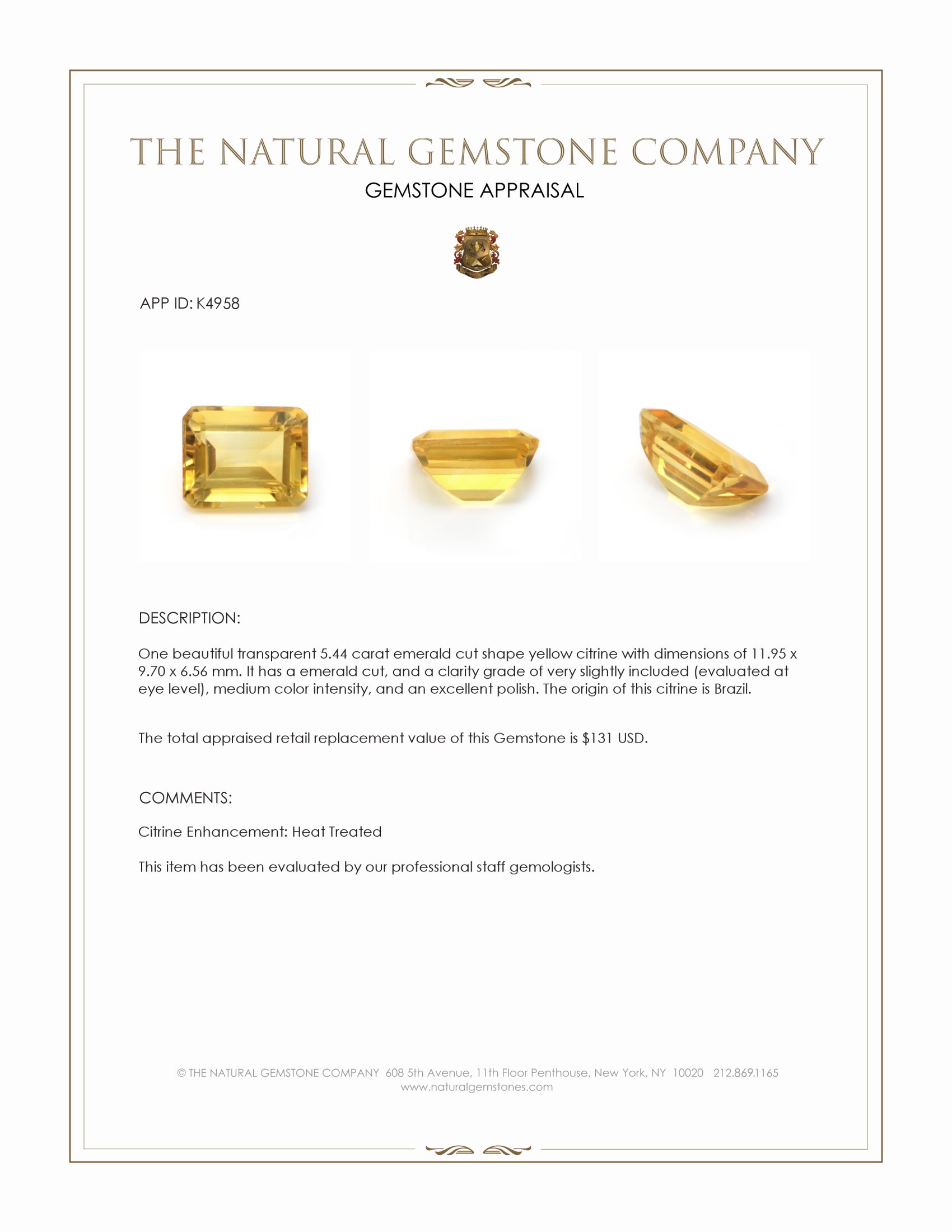 5.44 Ct. Citrine from Brazil