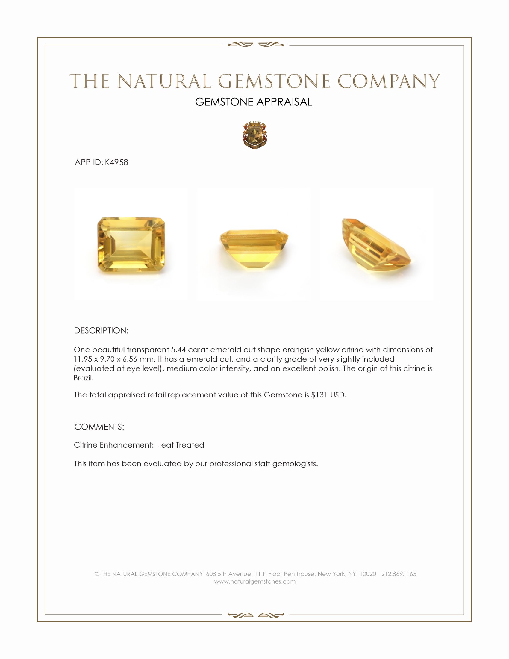 5.44 Ct. Citrine from Brazil