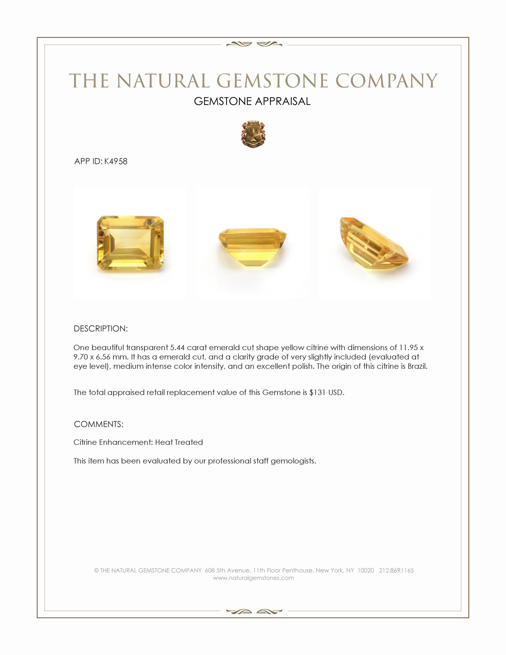 5.44 Ct. Citrine from Brazil