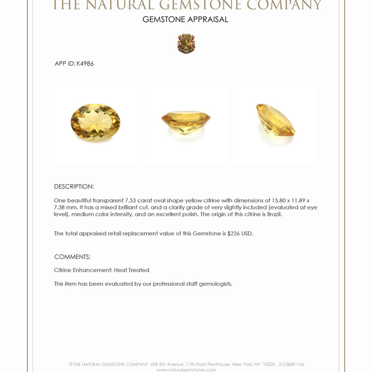 7.53 Ct. Citrine from Brazil