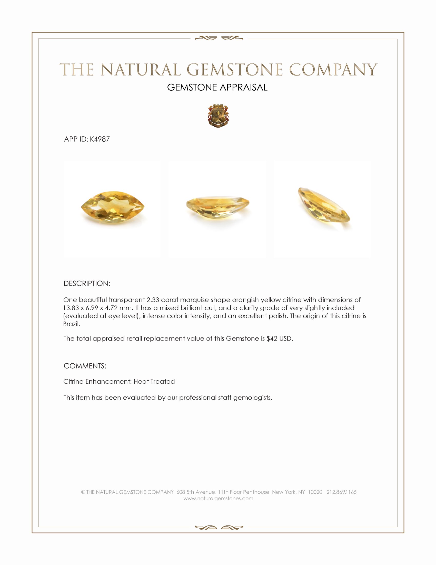 2.33 Ct. Citrine from Brazil