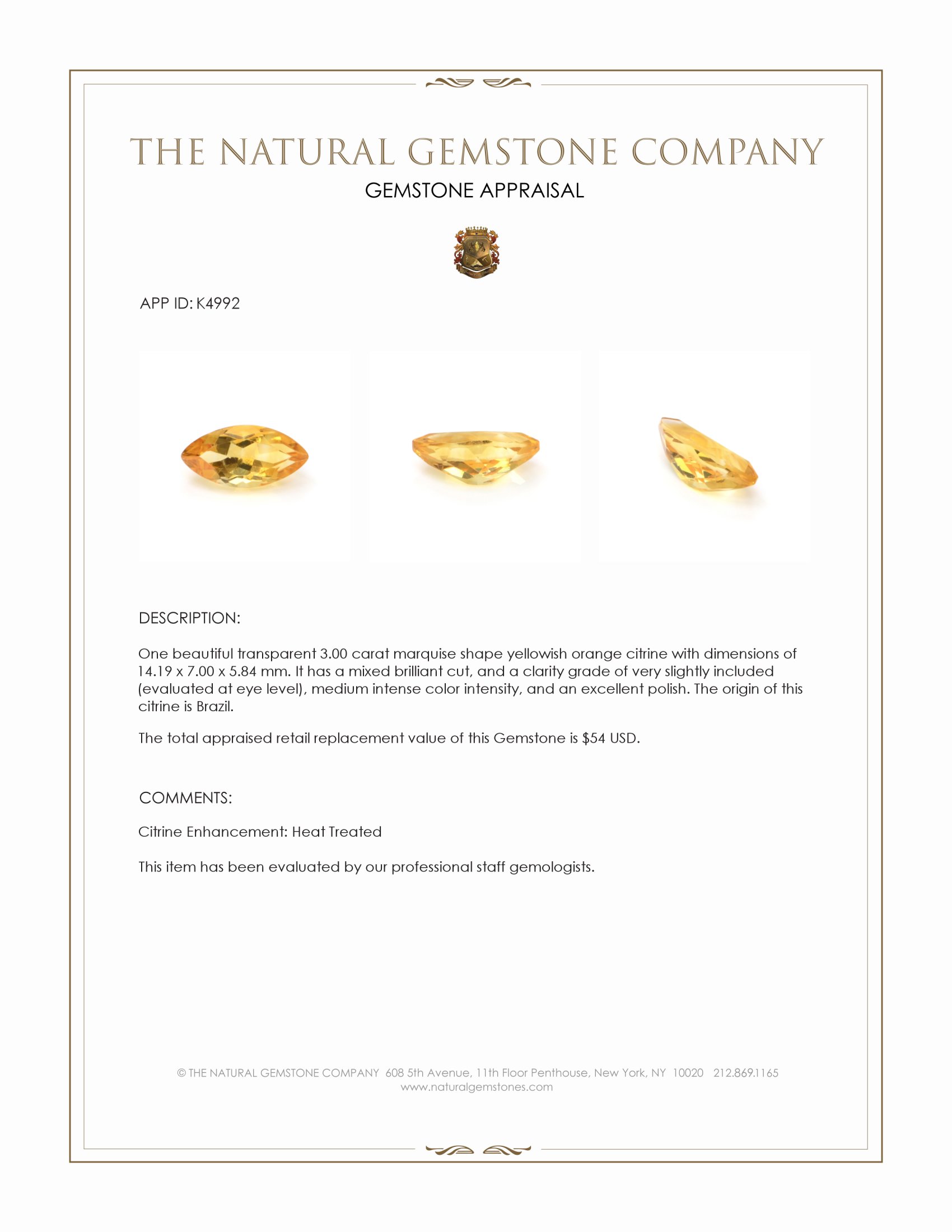 3.00 Ct. Citrine from Brazil