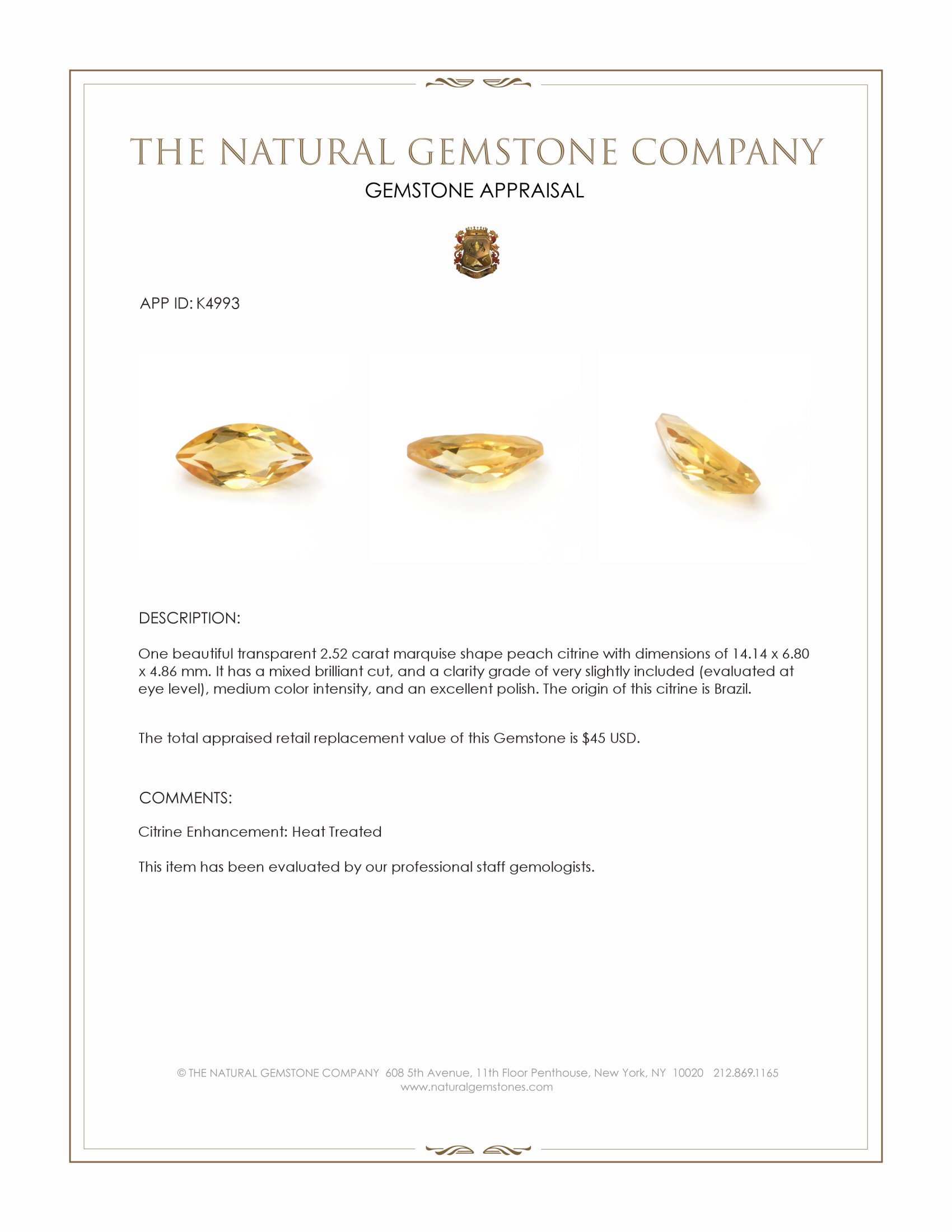 2.52 Ct. Citrine from Brazil