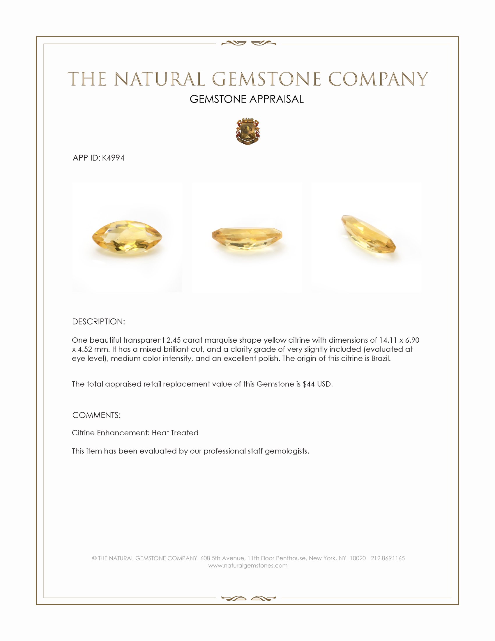 2.45 Ct. Citrine from Brazil