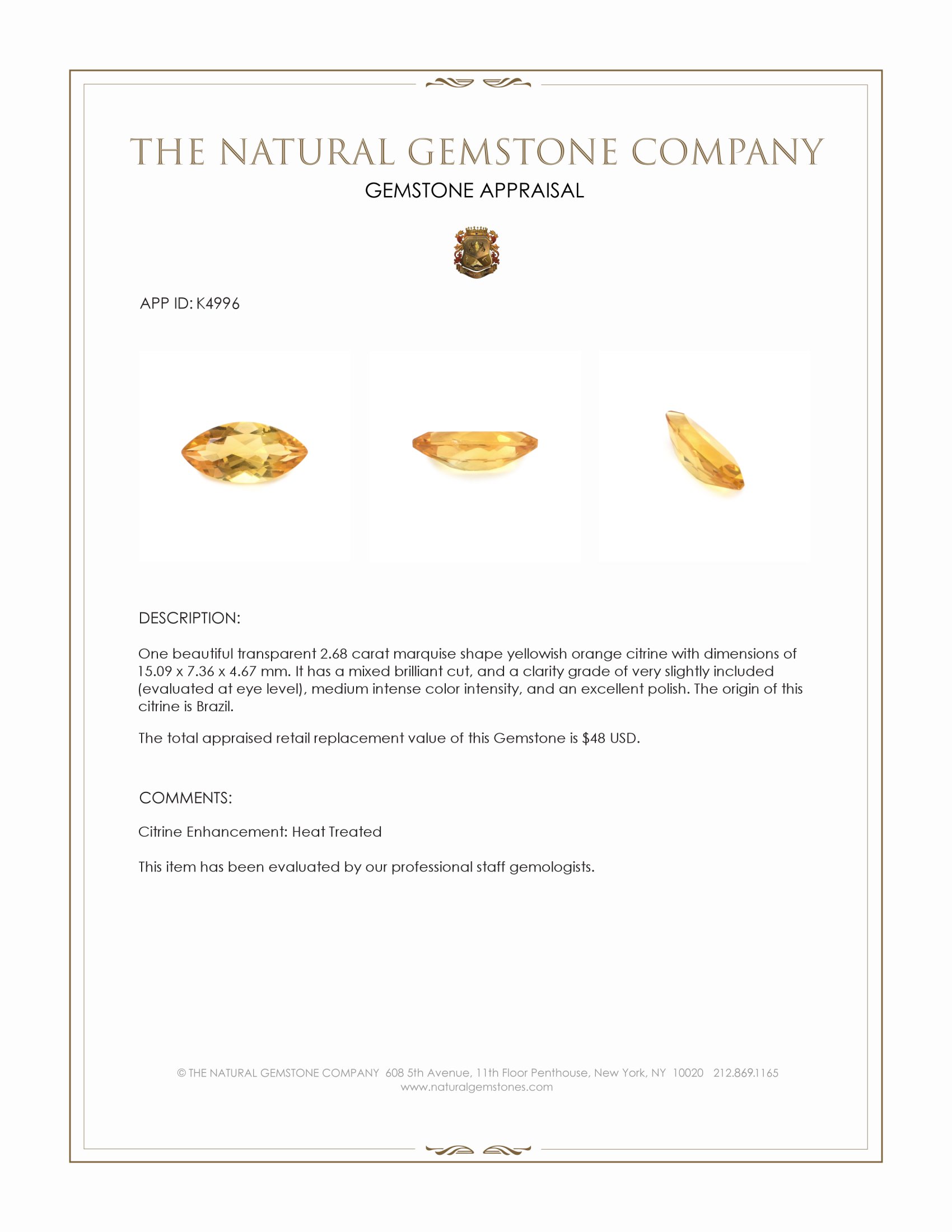 2.68 Ct. Citrine from Brazil