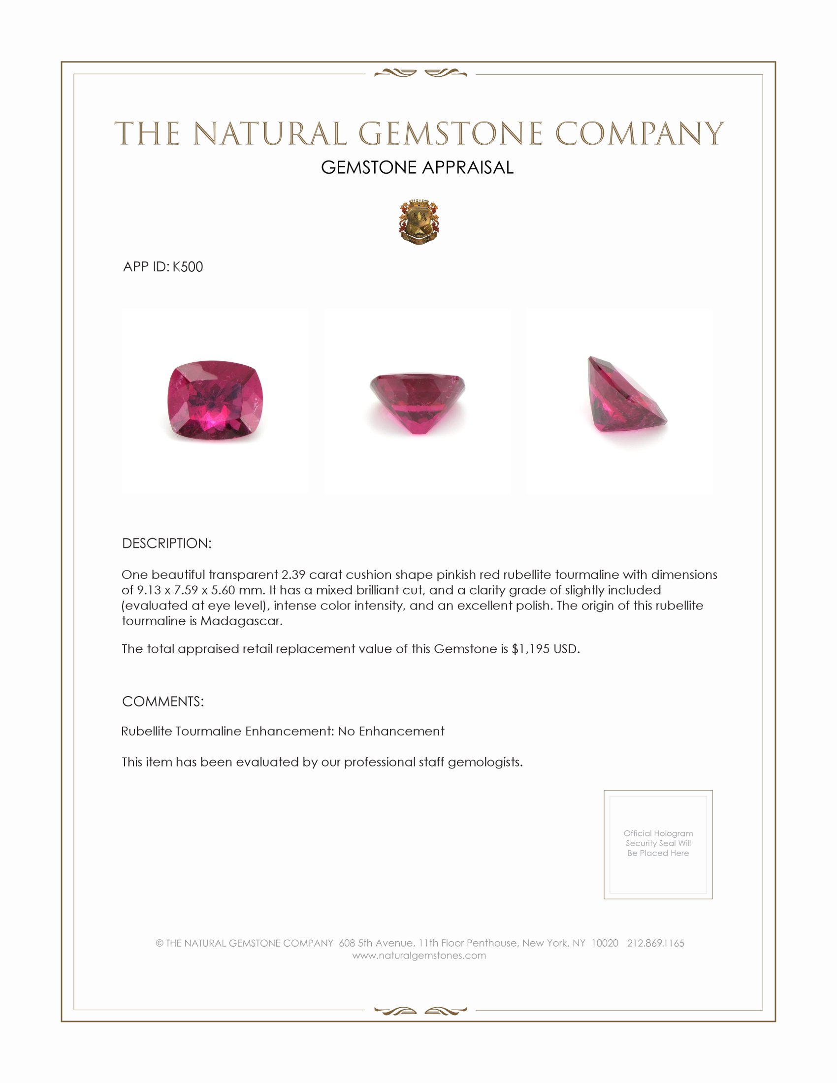 2.39 Ct. Rubellite Tourmaline from Madagascar