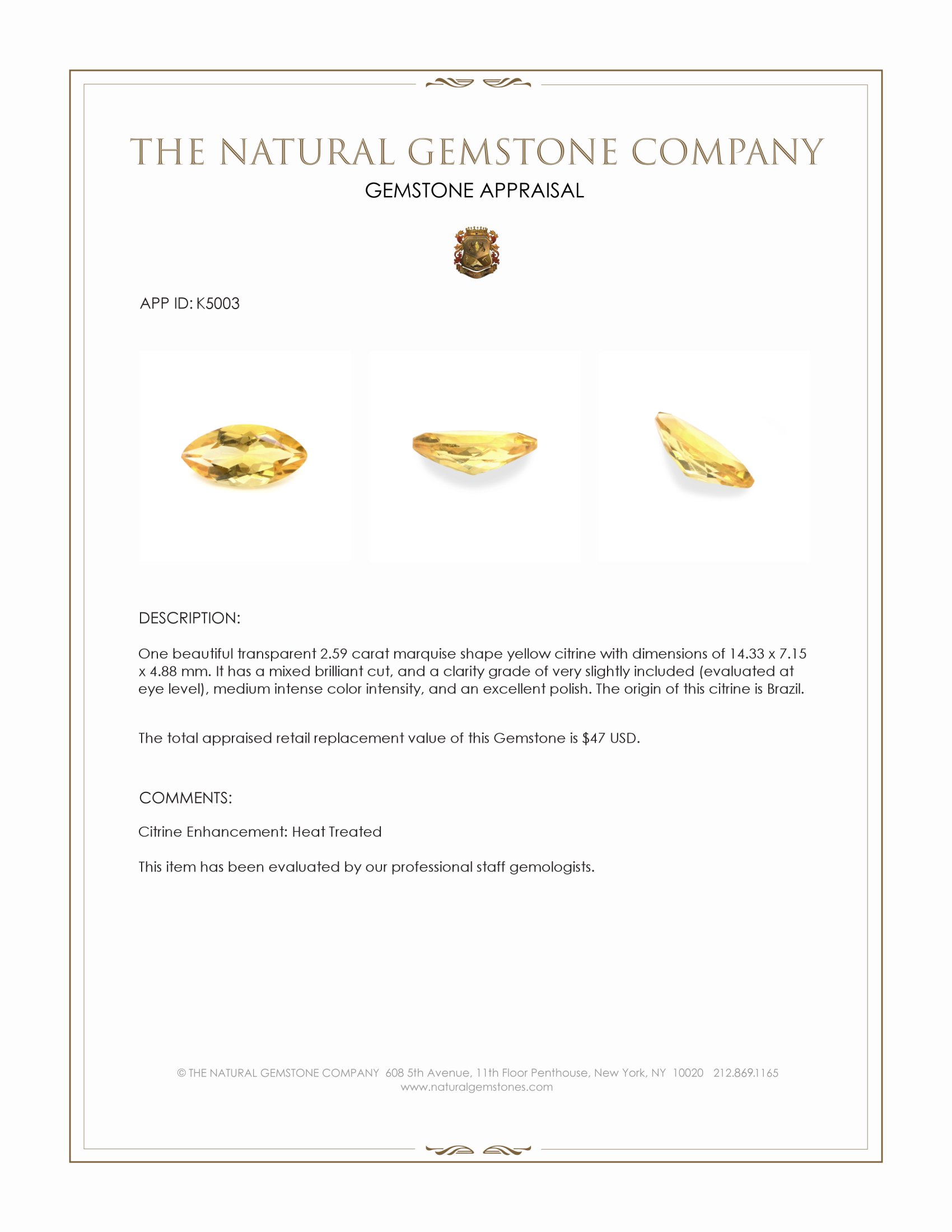 2.59 Ct. Citrine from Brazil