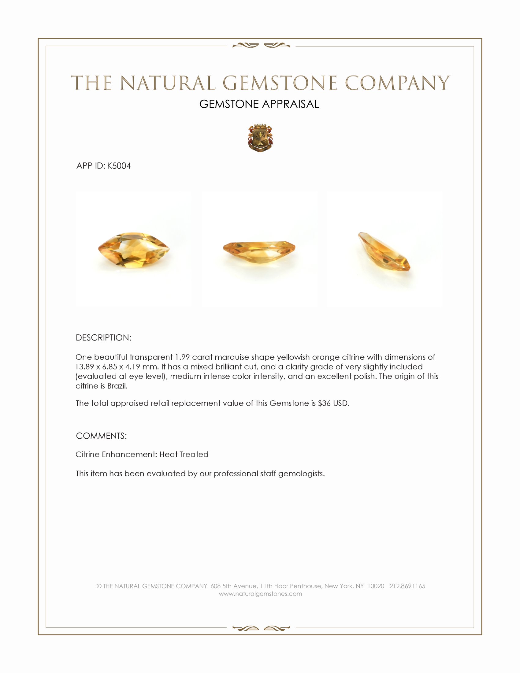 1.99 Ct. Citrine from Brazil