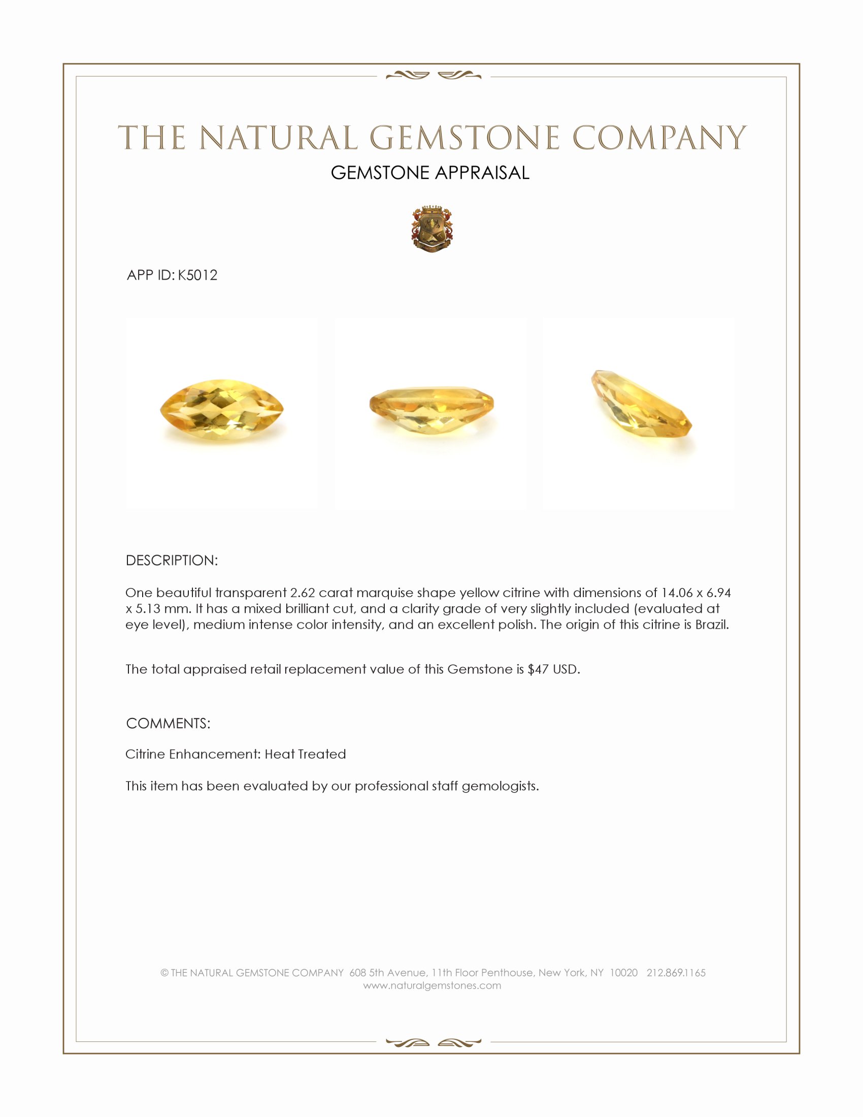 2.62 Ct. Citrine from Brazil