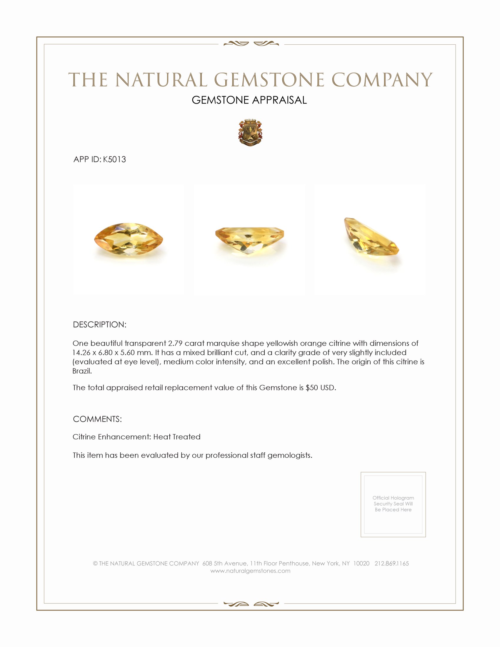 2.79 Ct. Citrine from Brazil