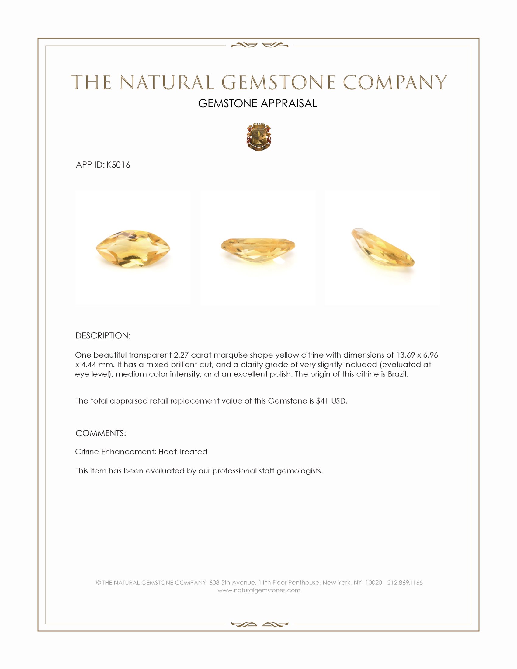 2.27 Ct. Citrine from Brazil