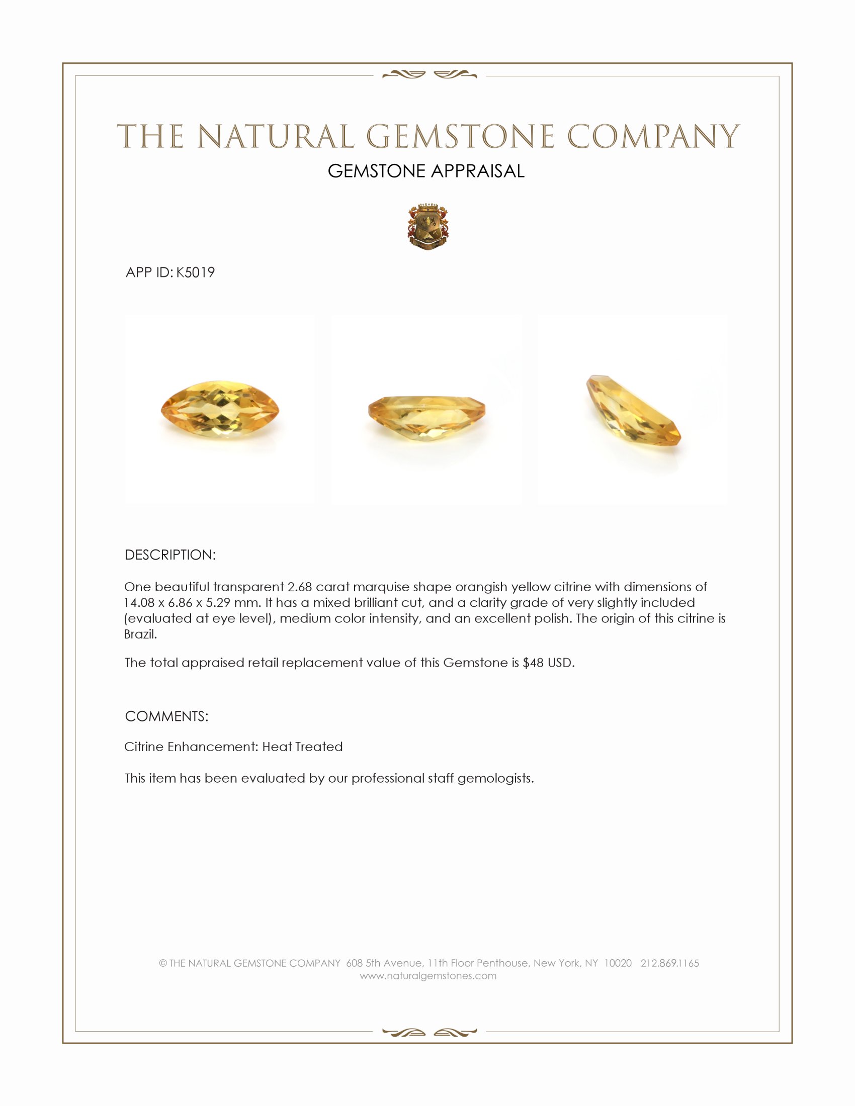 2.68 Ct. Citrine from Brazil