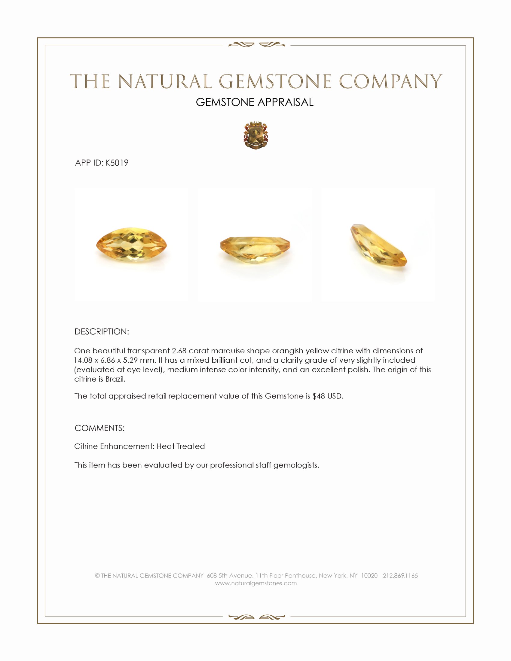 2.68 Ct. Citrine from Brazil