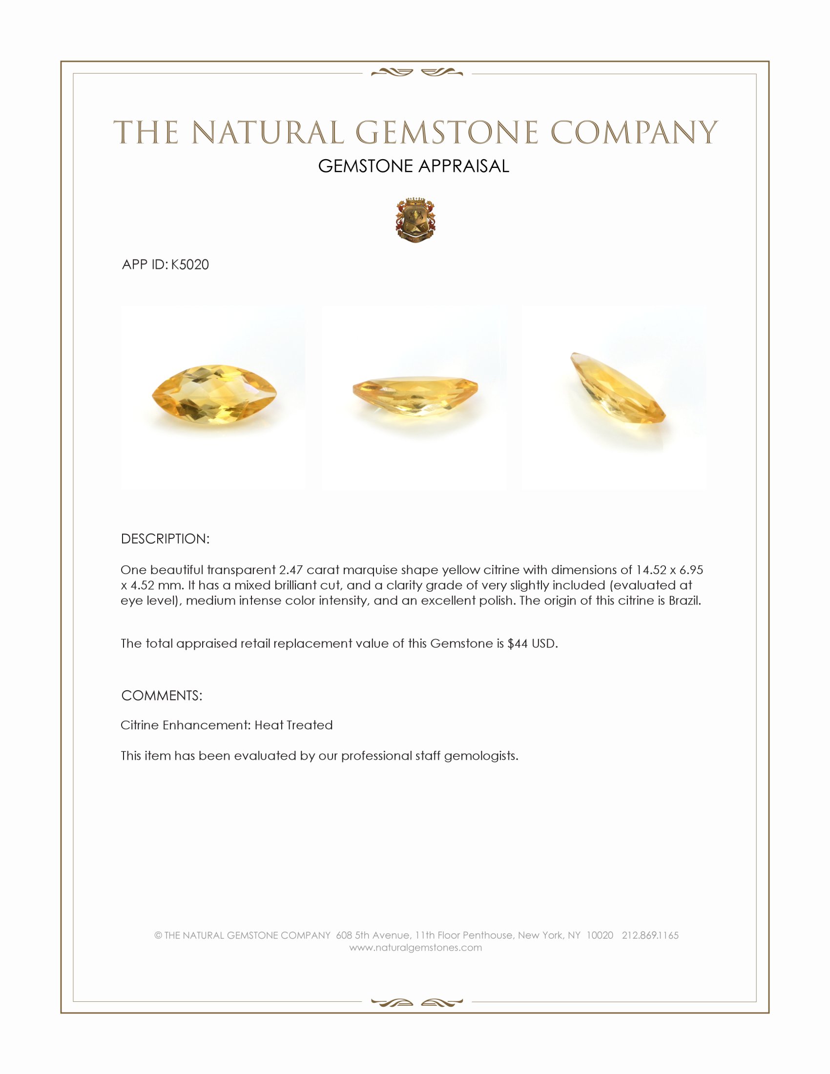 2.47 Ct. Citrine from Brazil