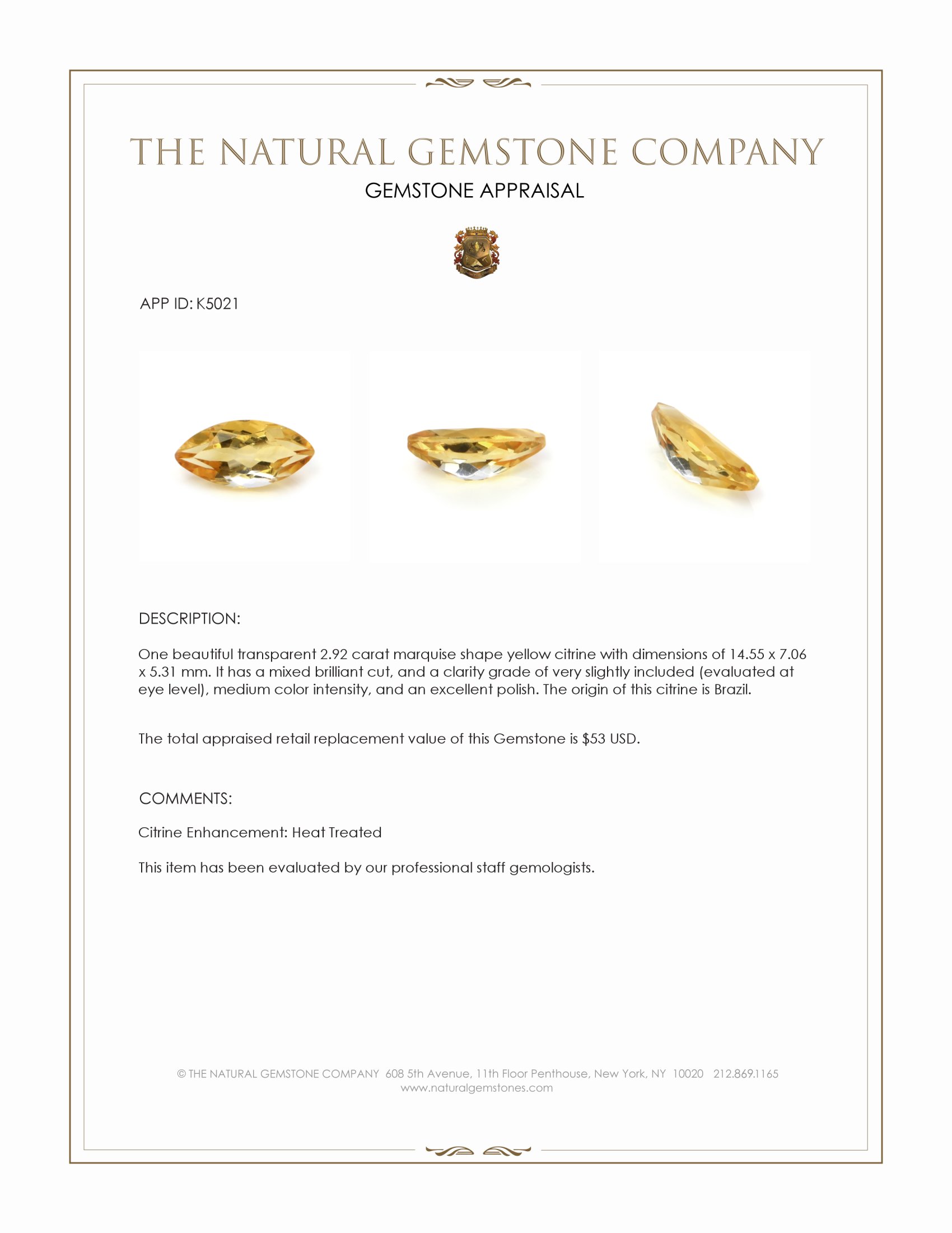 2.92 Ct. Citrine from Brazil