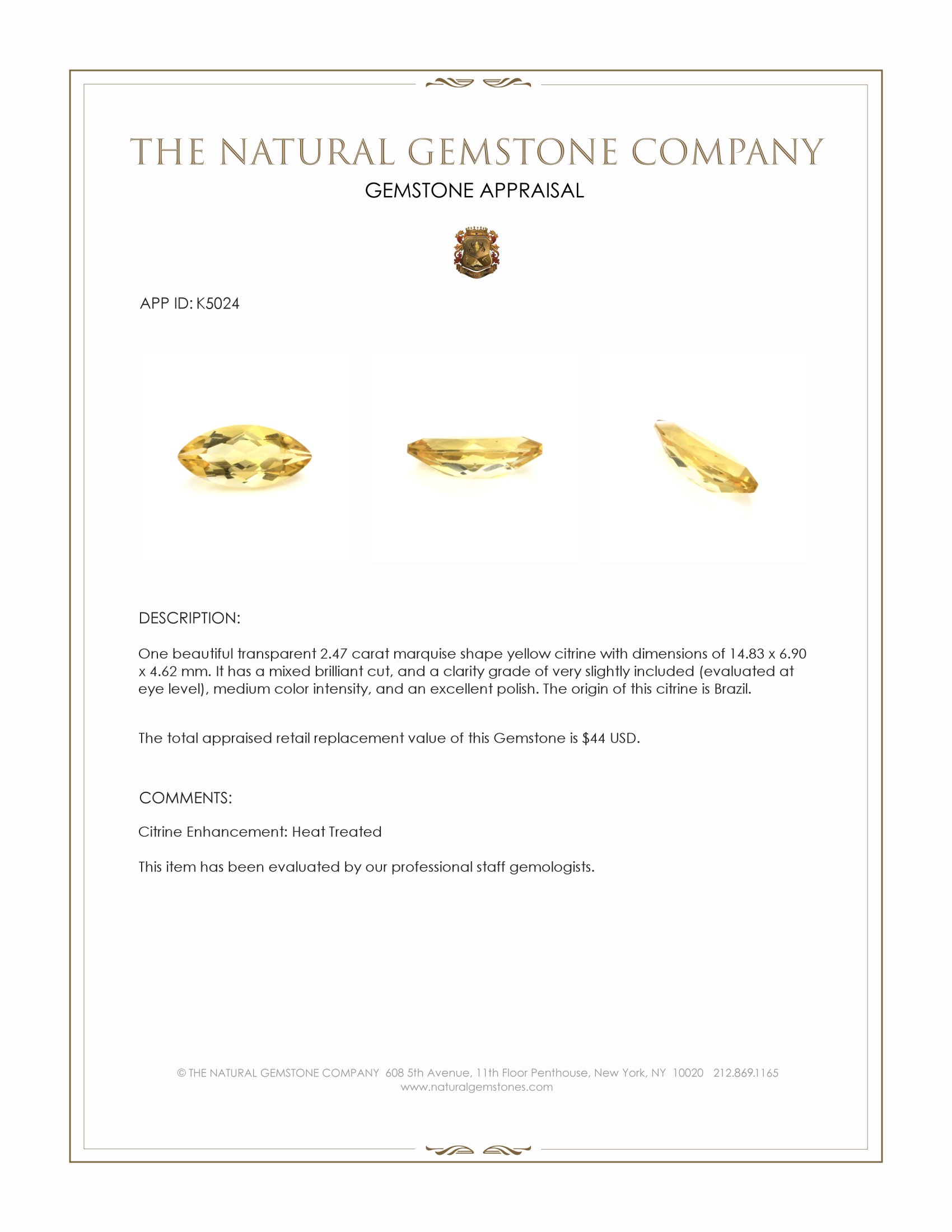 2.47 Ct. Citrine from Brazil