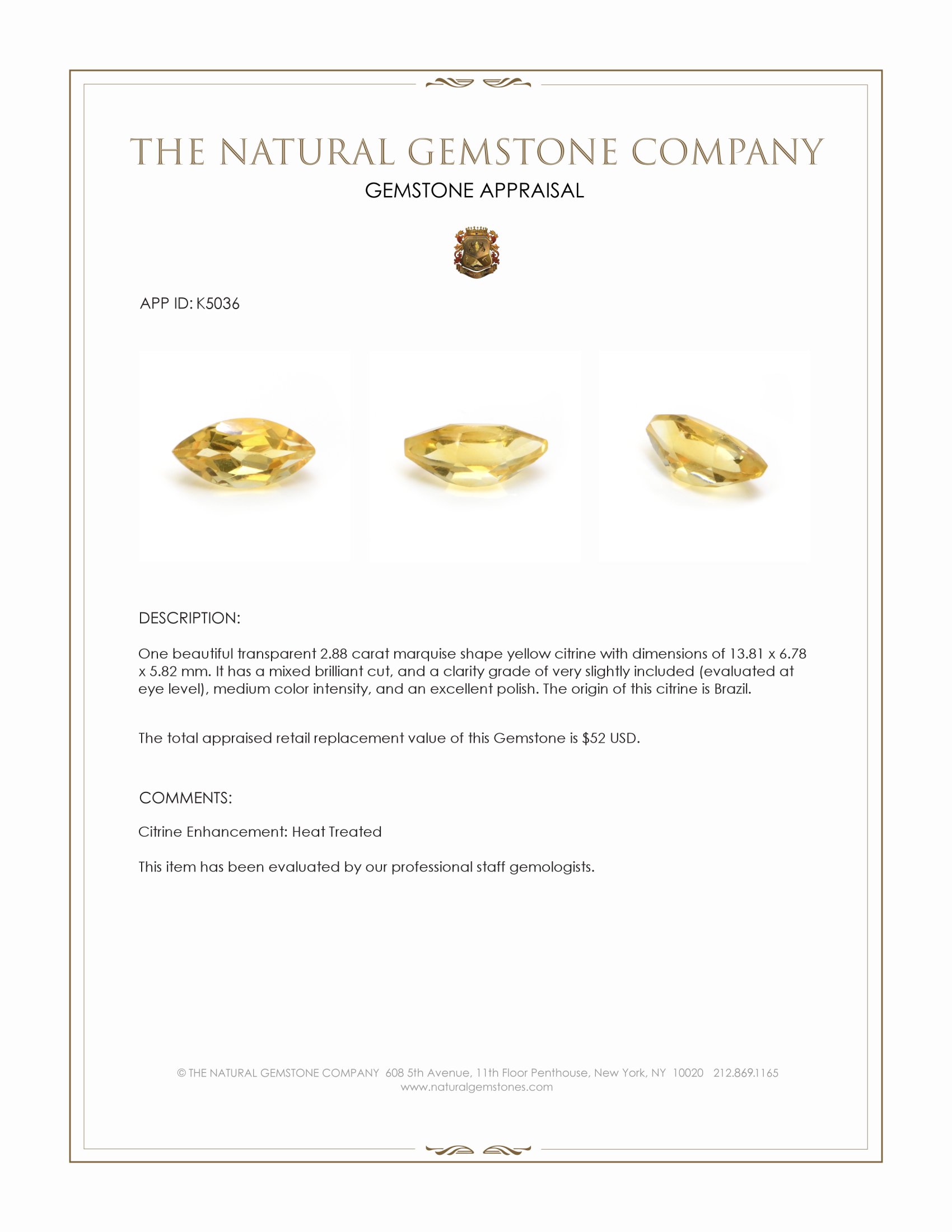 2.88 Ct. Citrine from Brazil