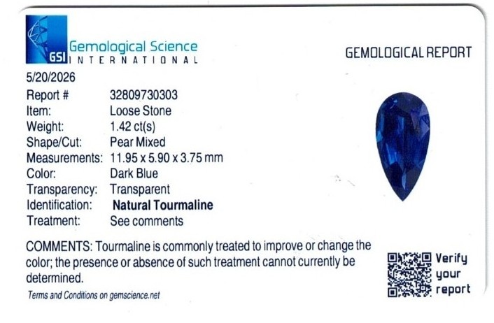 1.42 Ct. Blue Tourmaline from Brazil