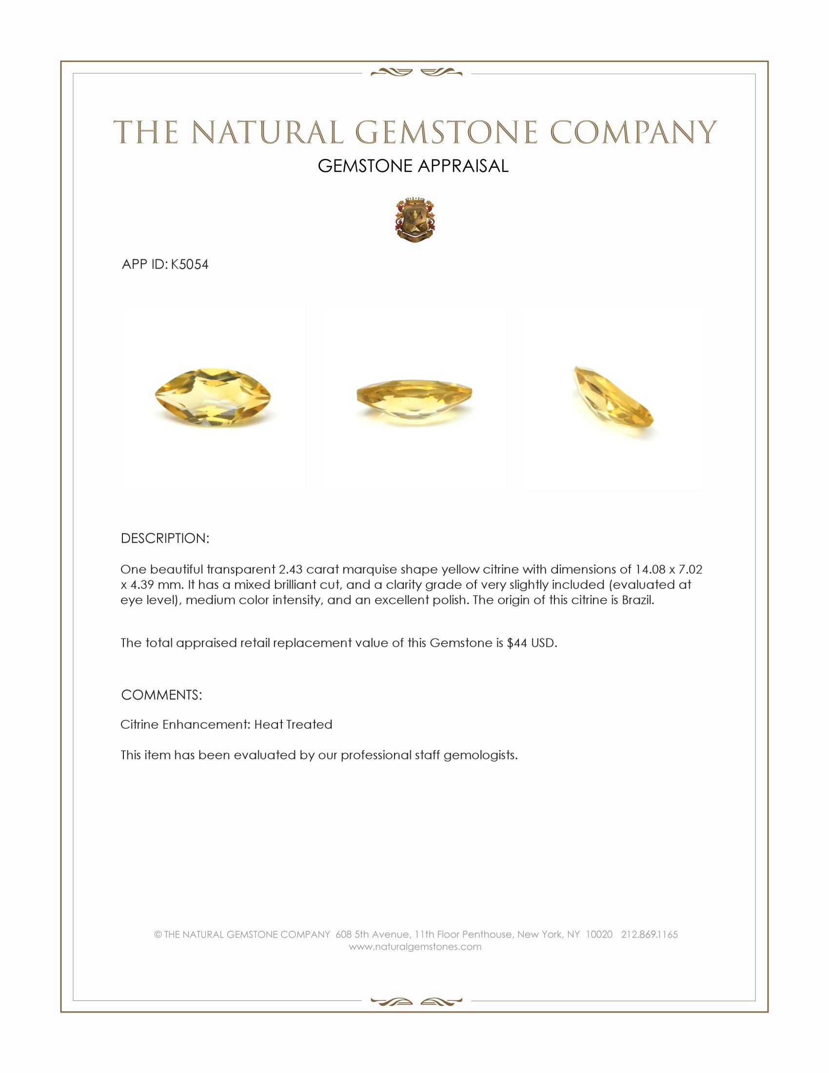 2.43 Ct. Citrine from Brazil