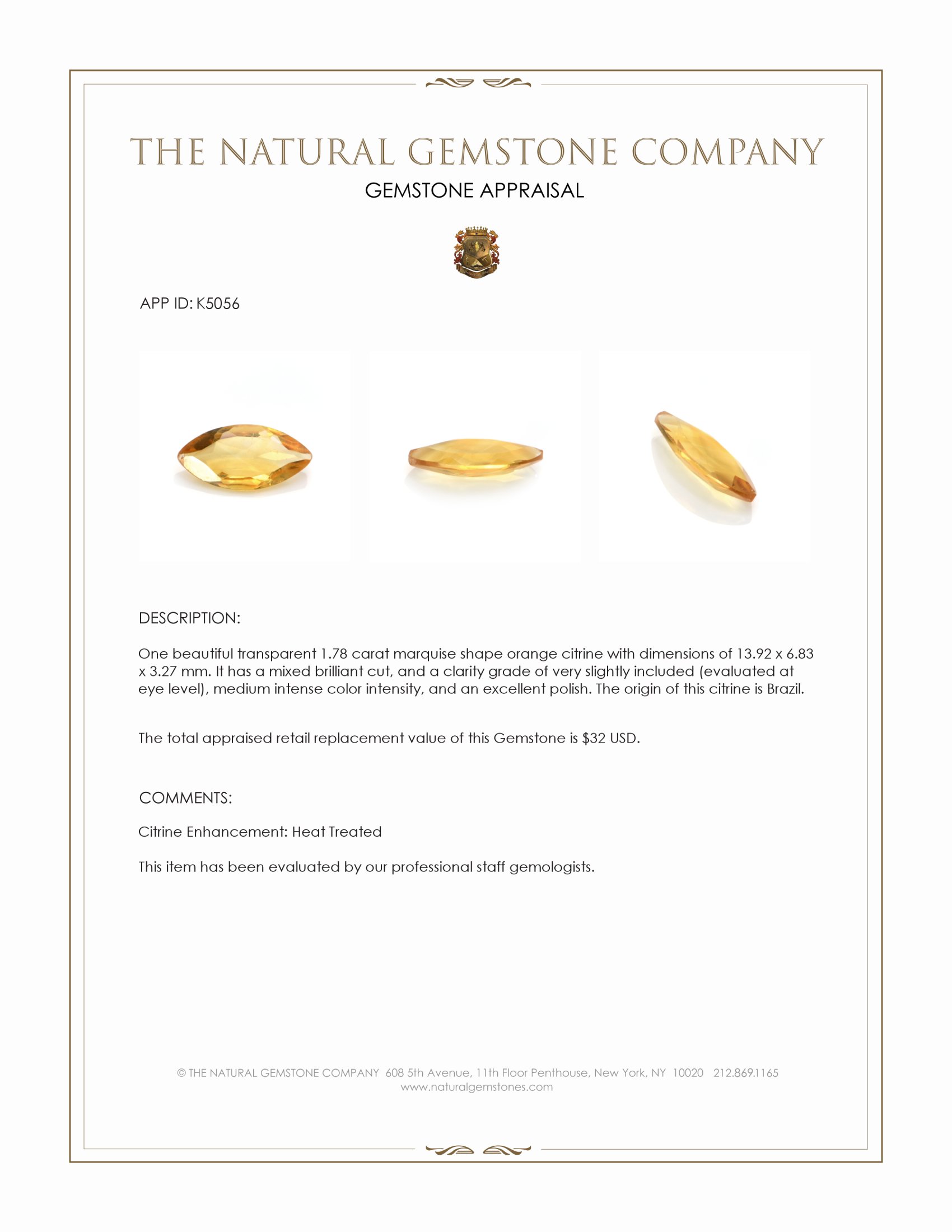 1.78 Ct. Citrine from Brazil