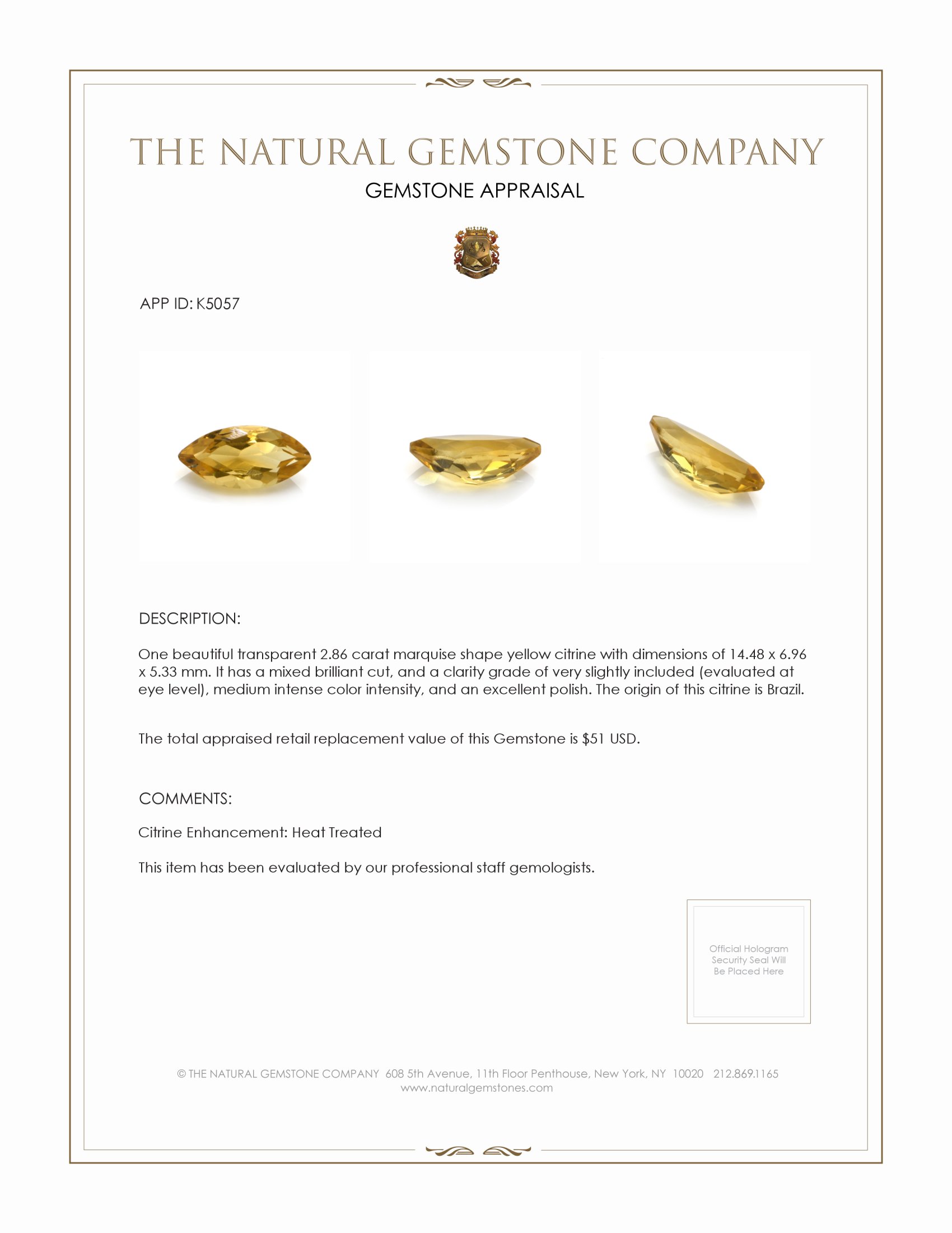 2.86 Ct. Citrine from Brazil