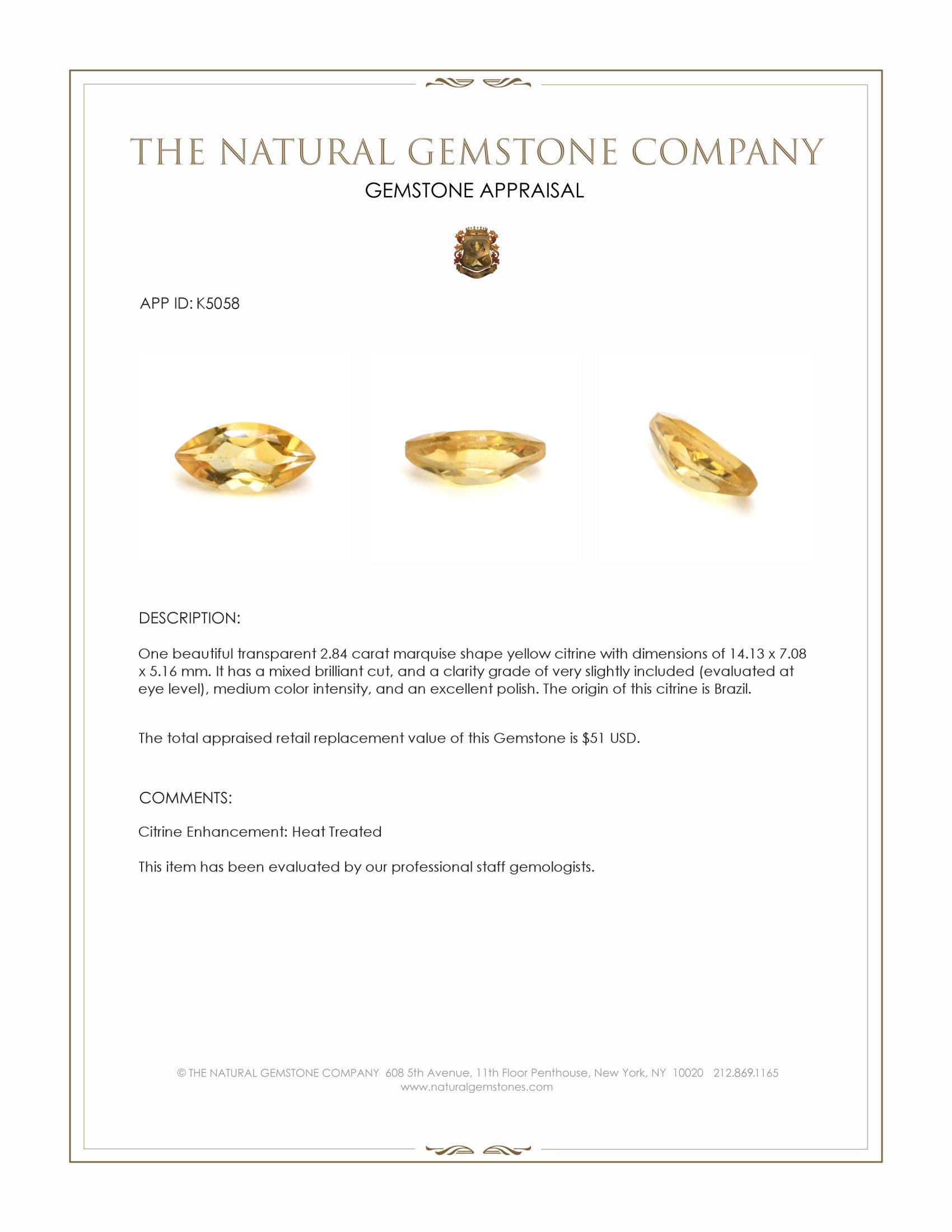 2.84 Ct. Yellow Citrine from Brazil