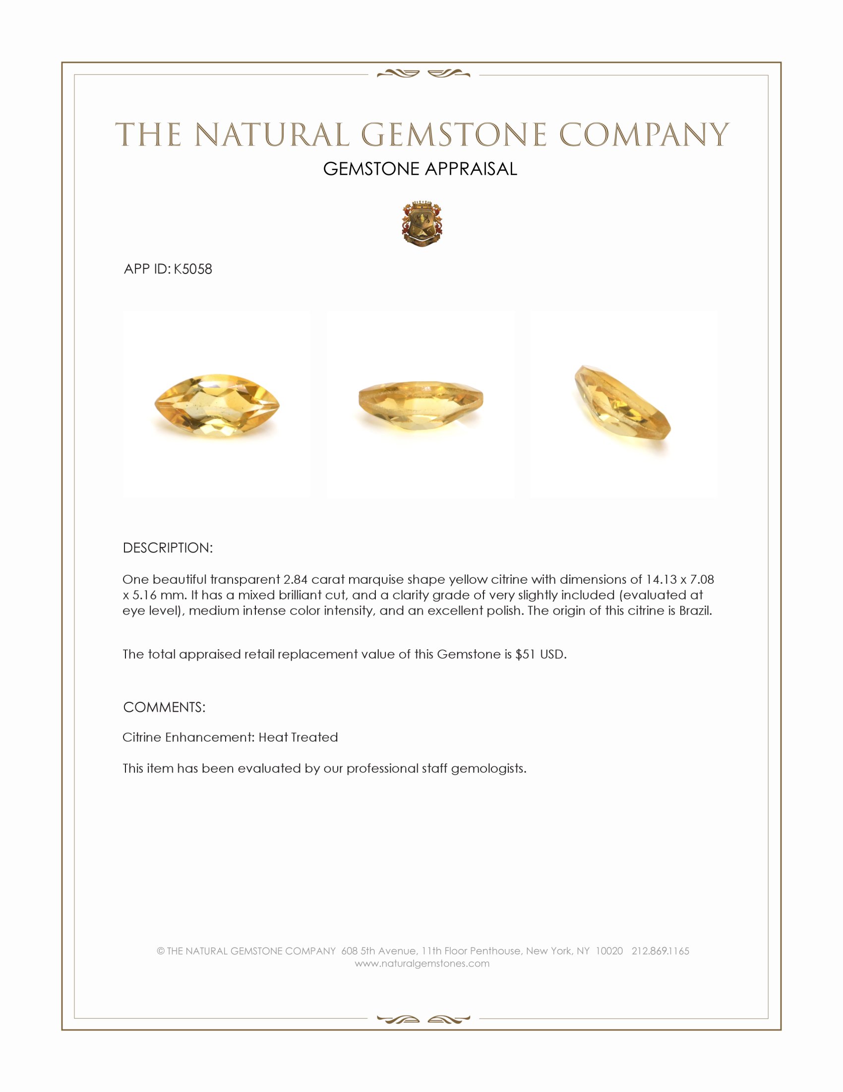 2.84 Ct. Citrine from Brazil