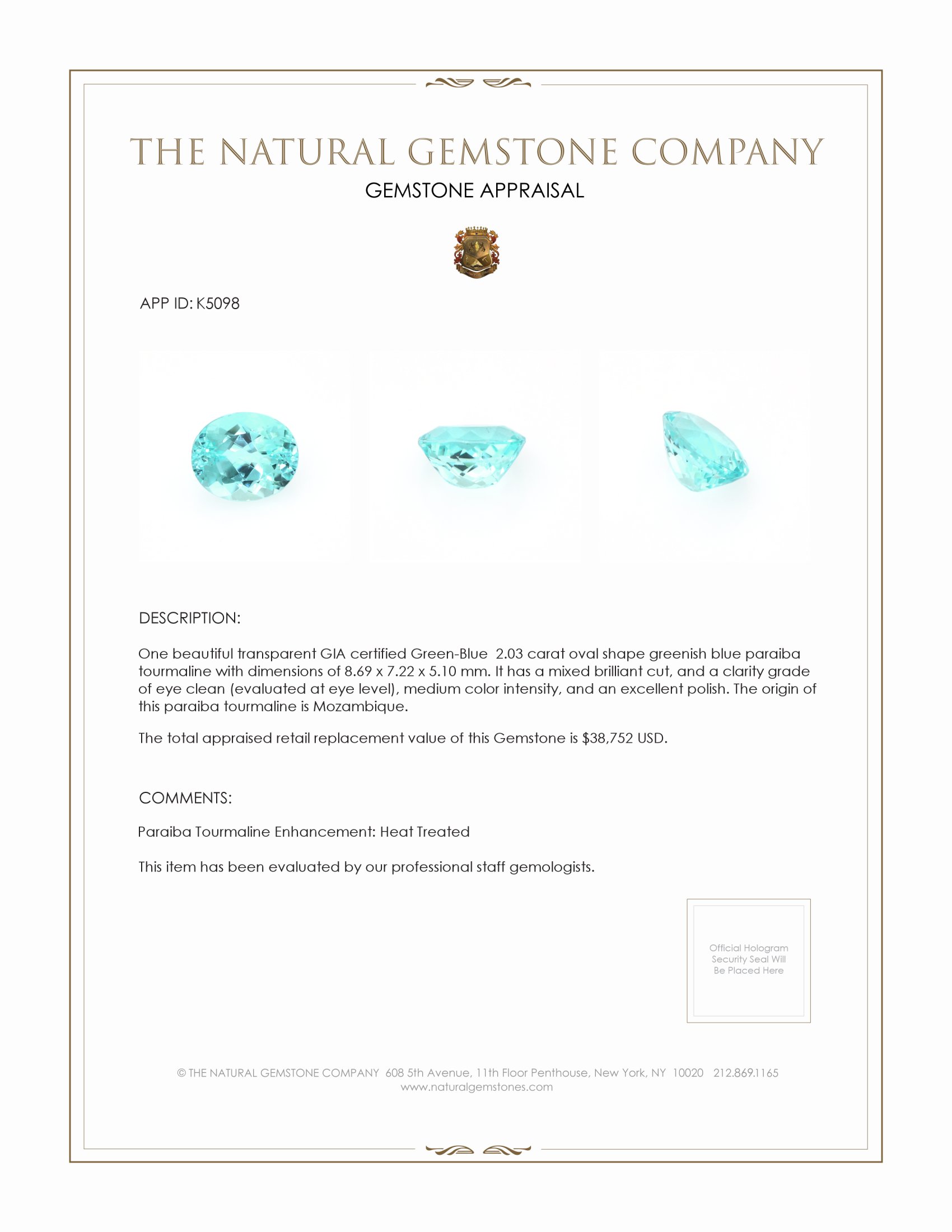 2.03 Ct. Paraiba Tourmaline from Mozambique