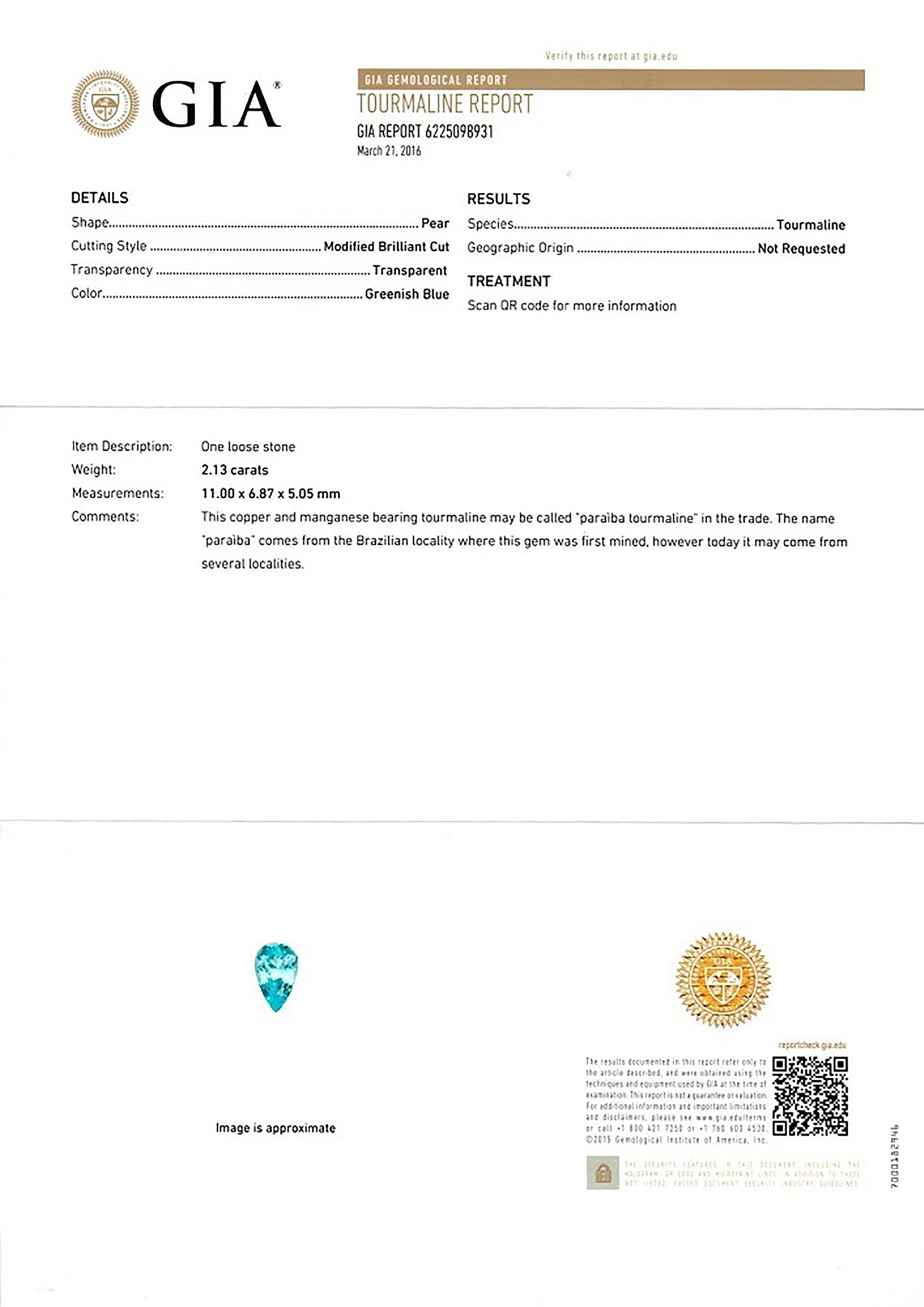 2.13 Ct. Paraiba Tourmaline from Mozambique