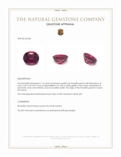 1.13 Ct. Purplish Red Rhodolite Garnet from Ceylon (Sri Lanka) Appraisal