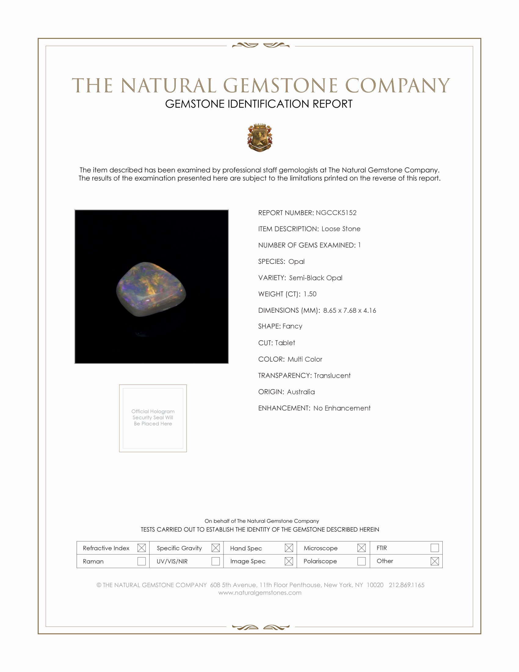 1.50 Ct. Semi-Black Opal from Australia