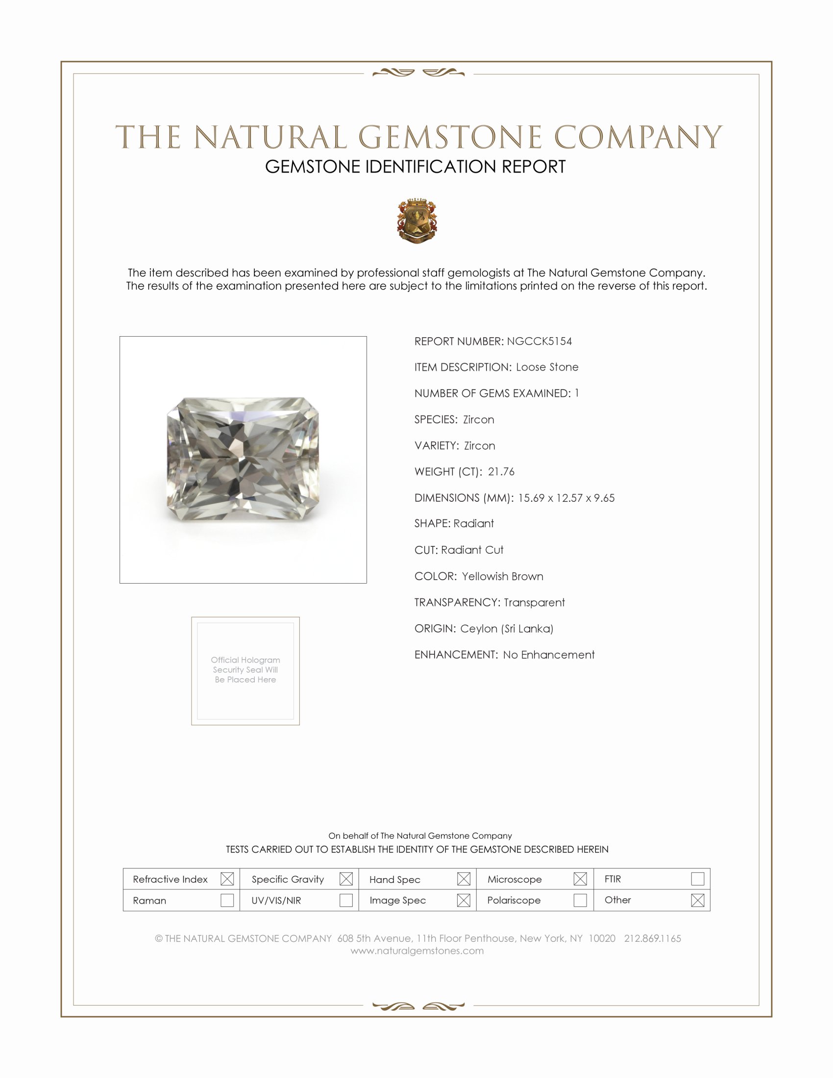 21.76 Ct. Greenish Yellow Zircon from Ceylon (Sri Lanka)