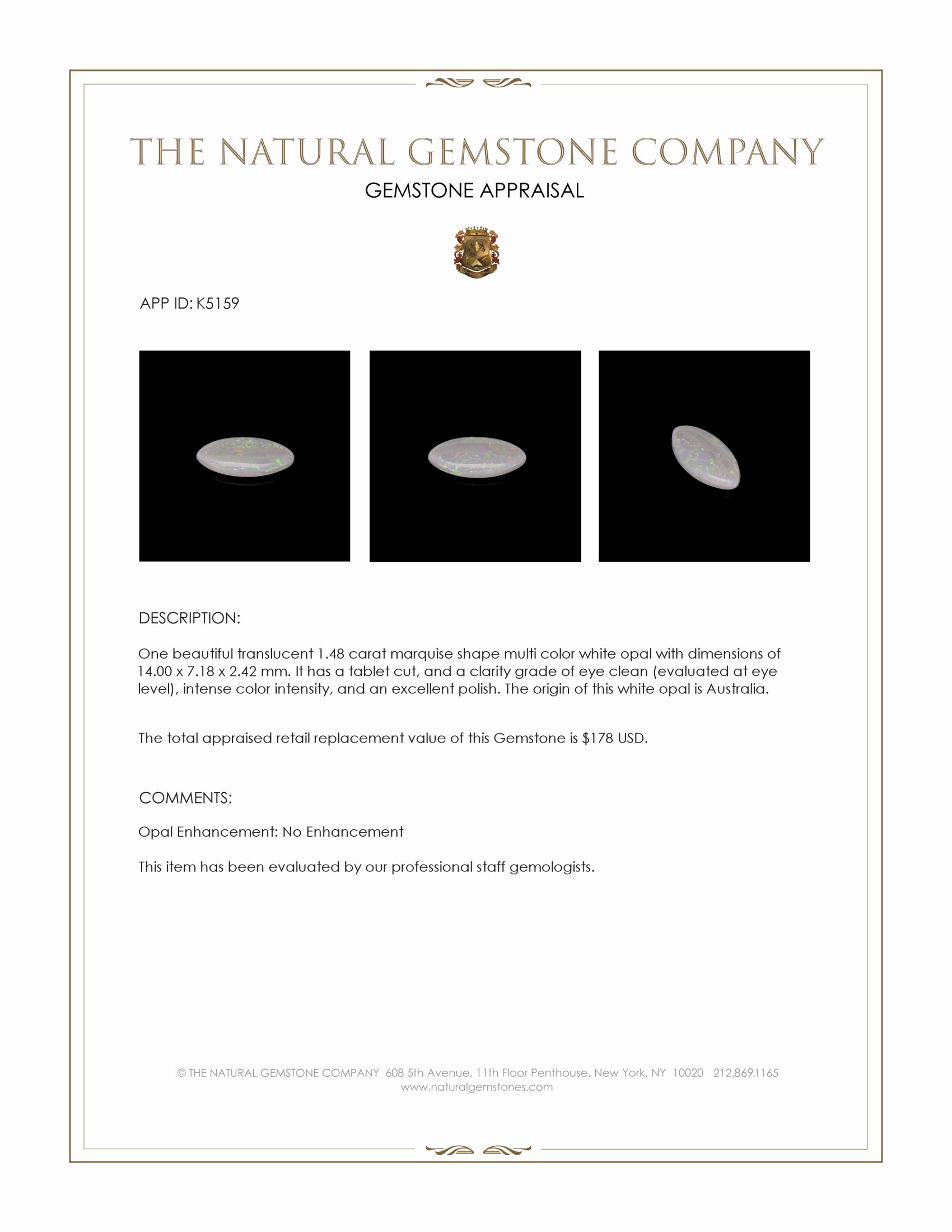 1.48 Ct. White Opal from Australia