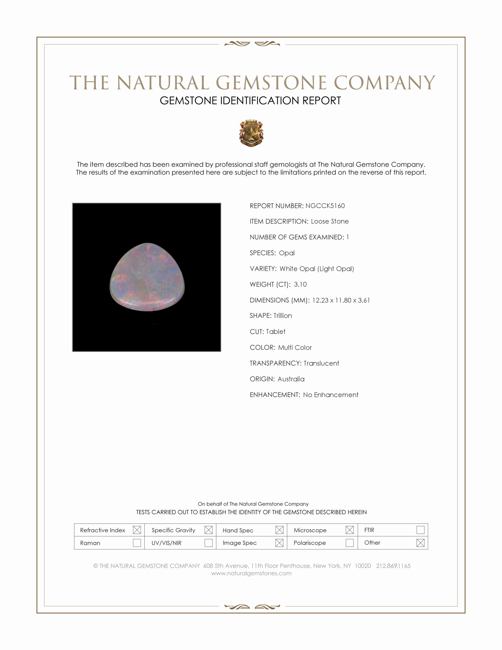 3.10 Ct. Multi Color White Opal (Light Opal) from Australia
