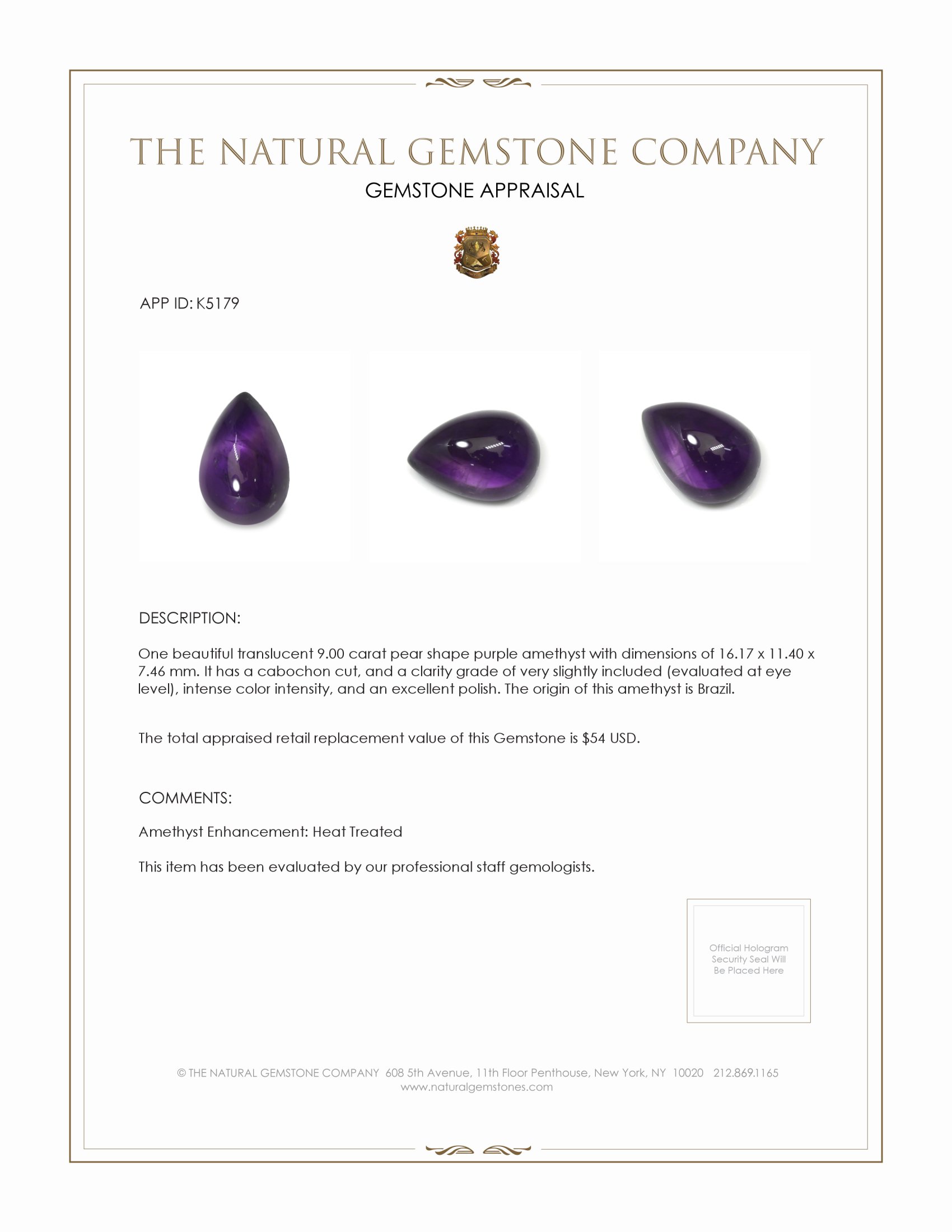 9.00 Ct. Cabochon Amethyst from Brazil