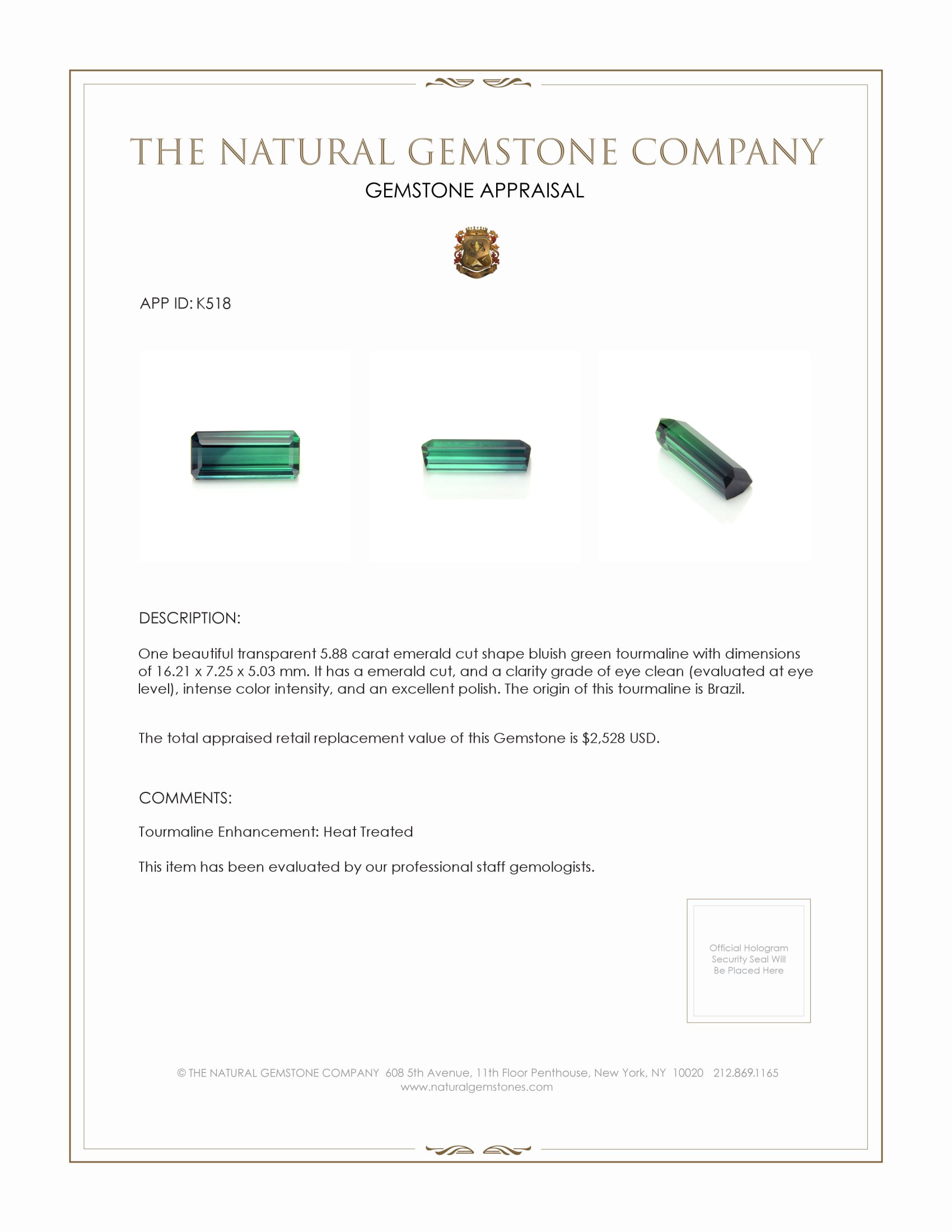 5.88 Ct. Tourmaline from Brazil