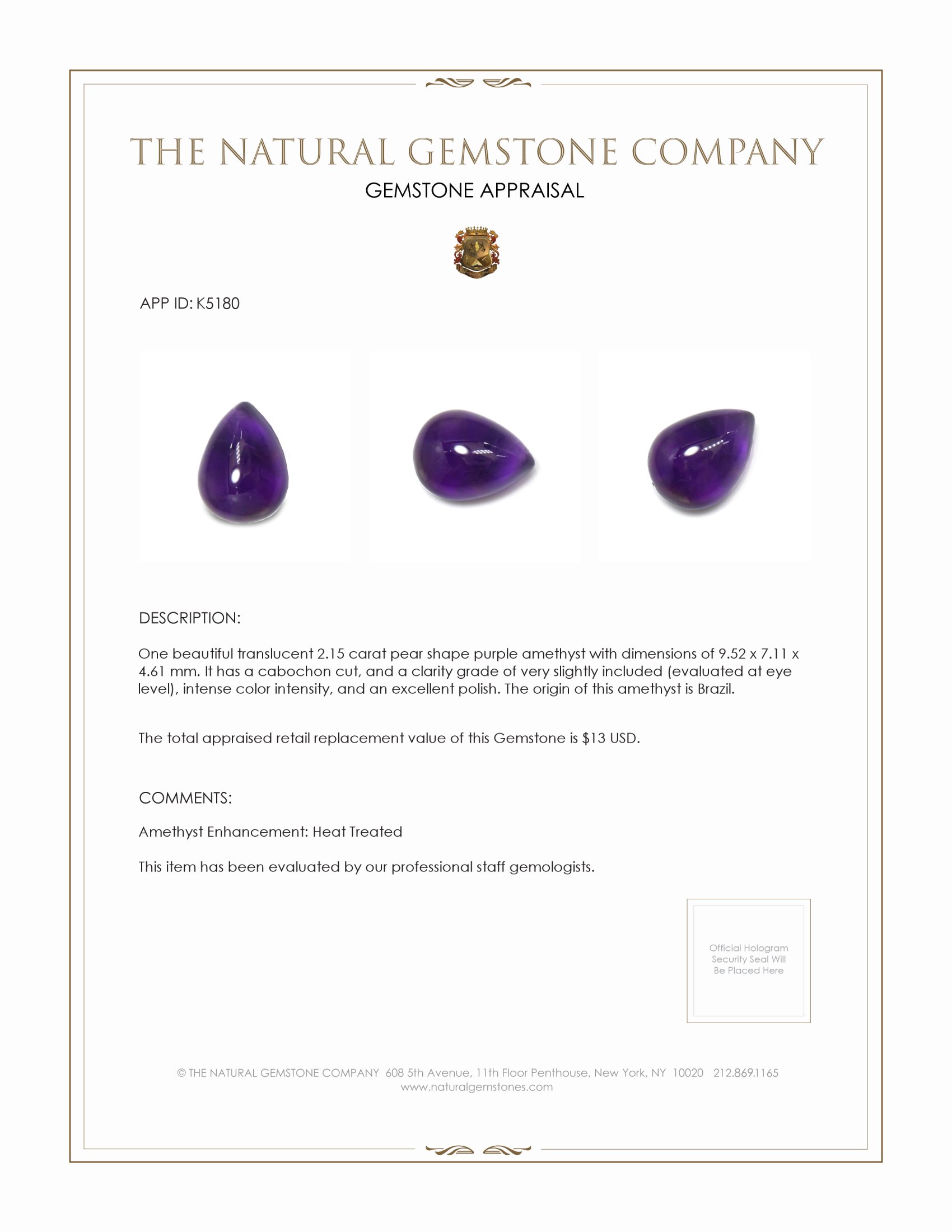 2.15 Ct. Cabochon Amethyst from Brazil