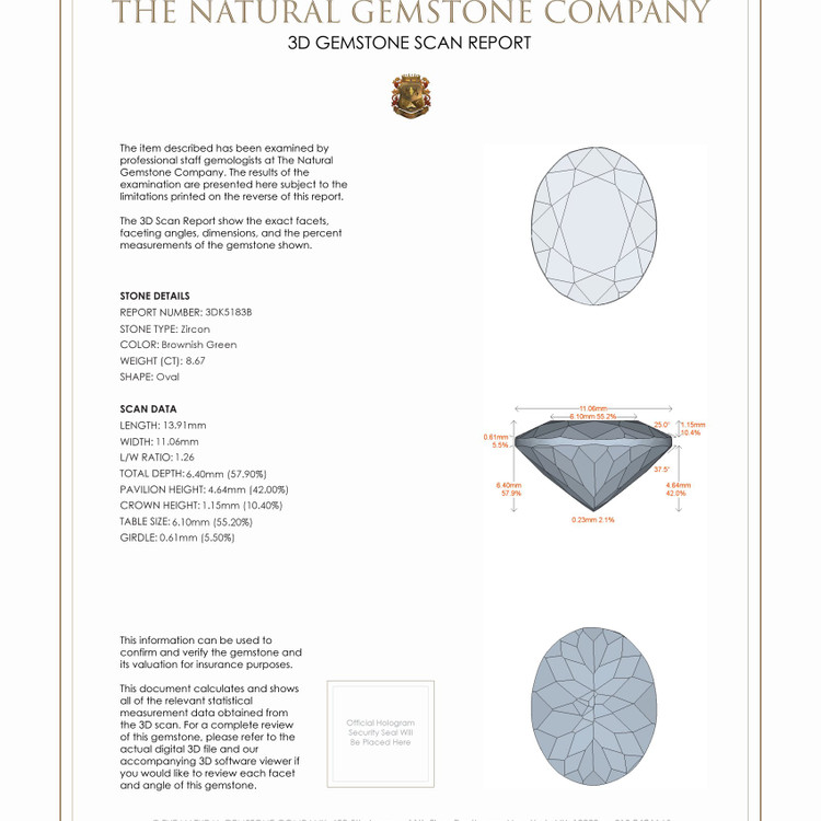 8.67 Ct. Zircon from Ceylon (Sri Lanka)