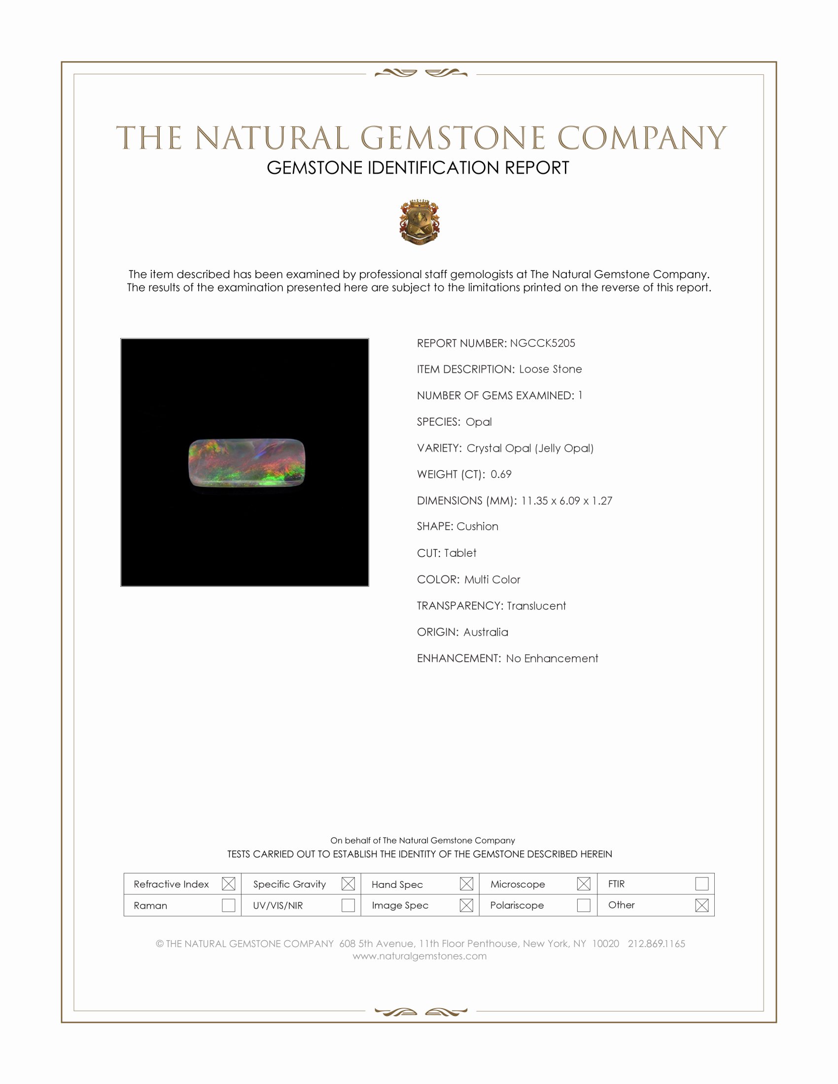 0.69 Ct. Multi Color Crystal Opal (Jelly Opal) from Australia