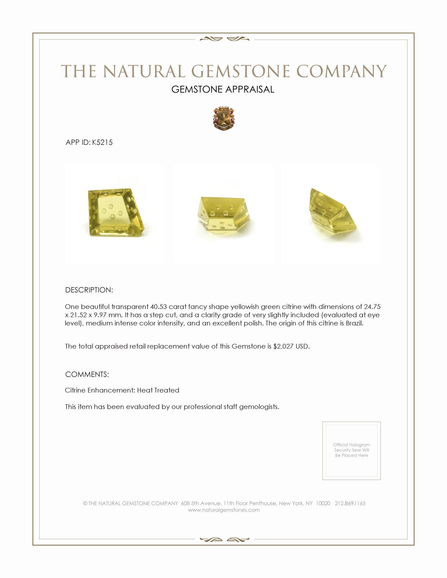 40.53 Ct. Citrine from Brazil