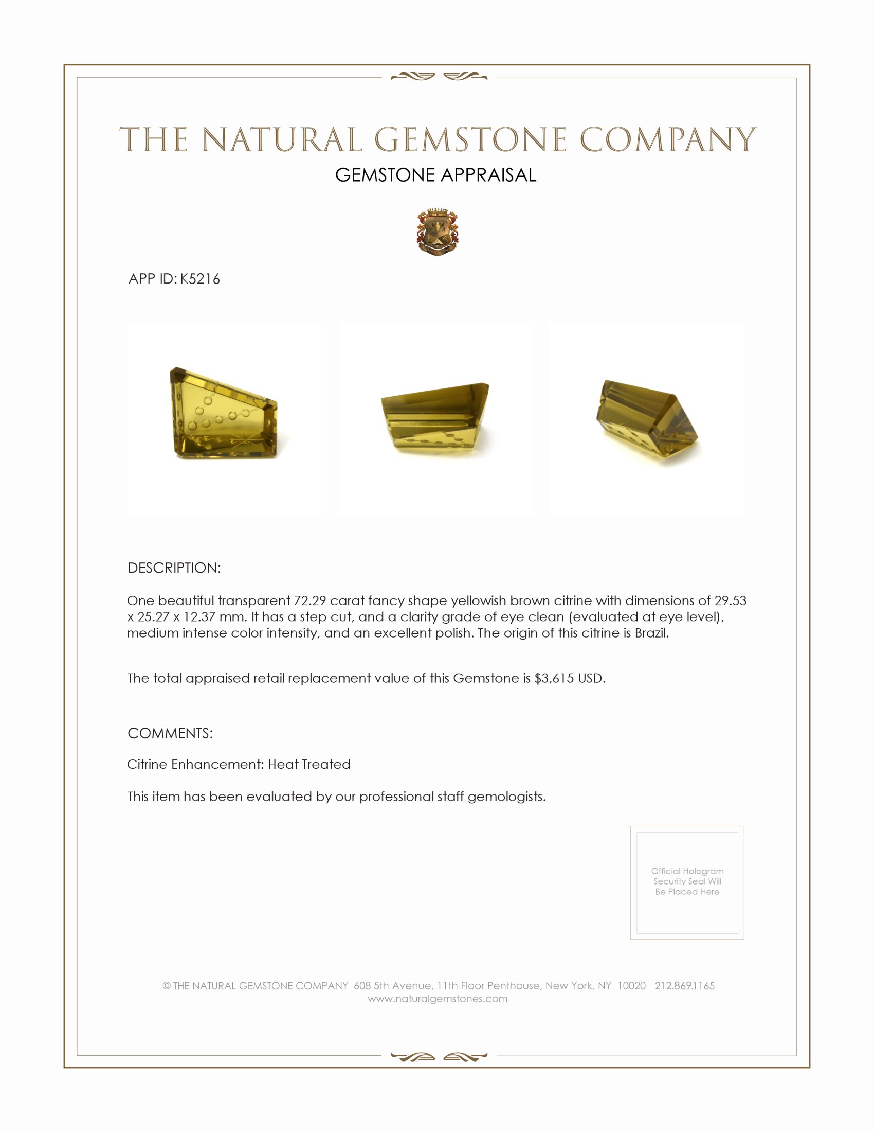 72.29 Ct. Citrine from Brazil