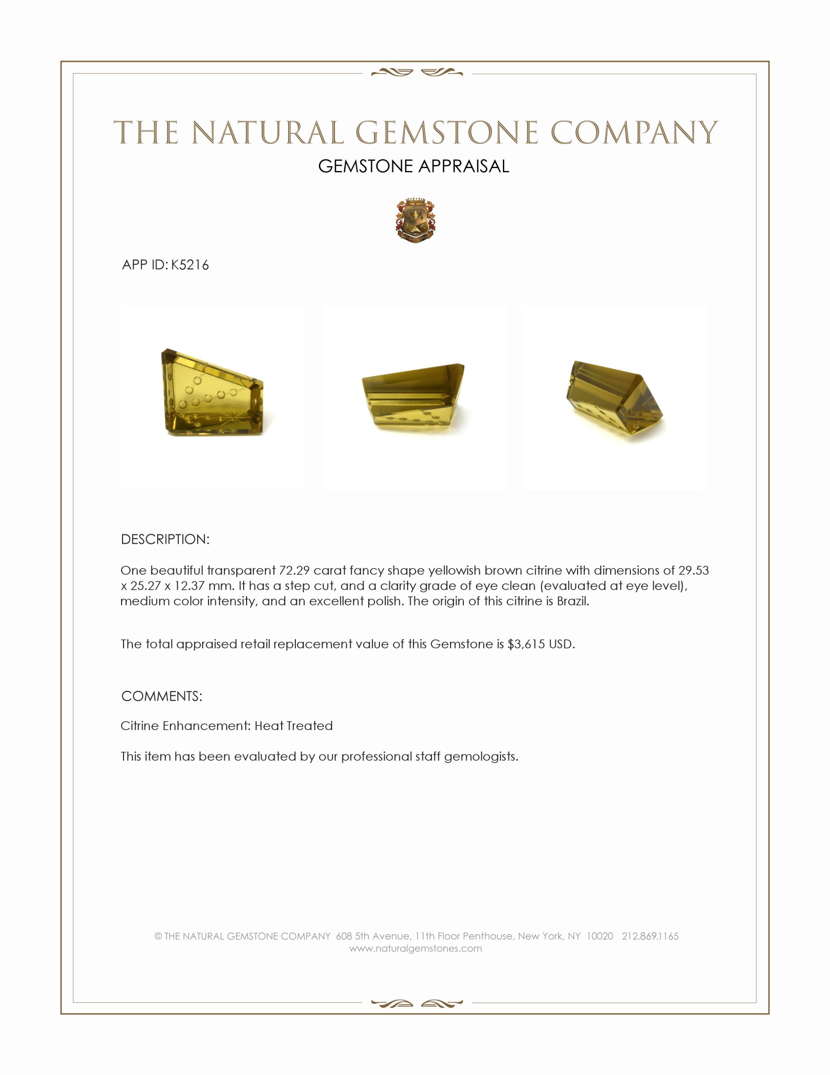 72.29 Ct. Yellowish Brown Citrine from Brazil