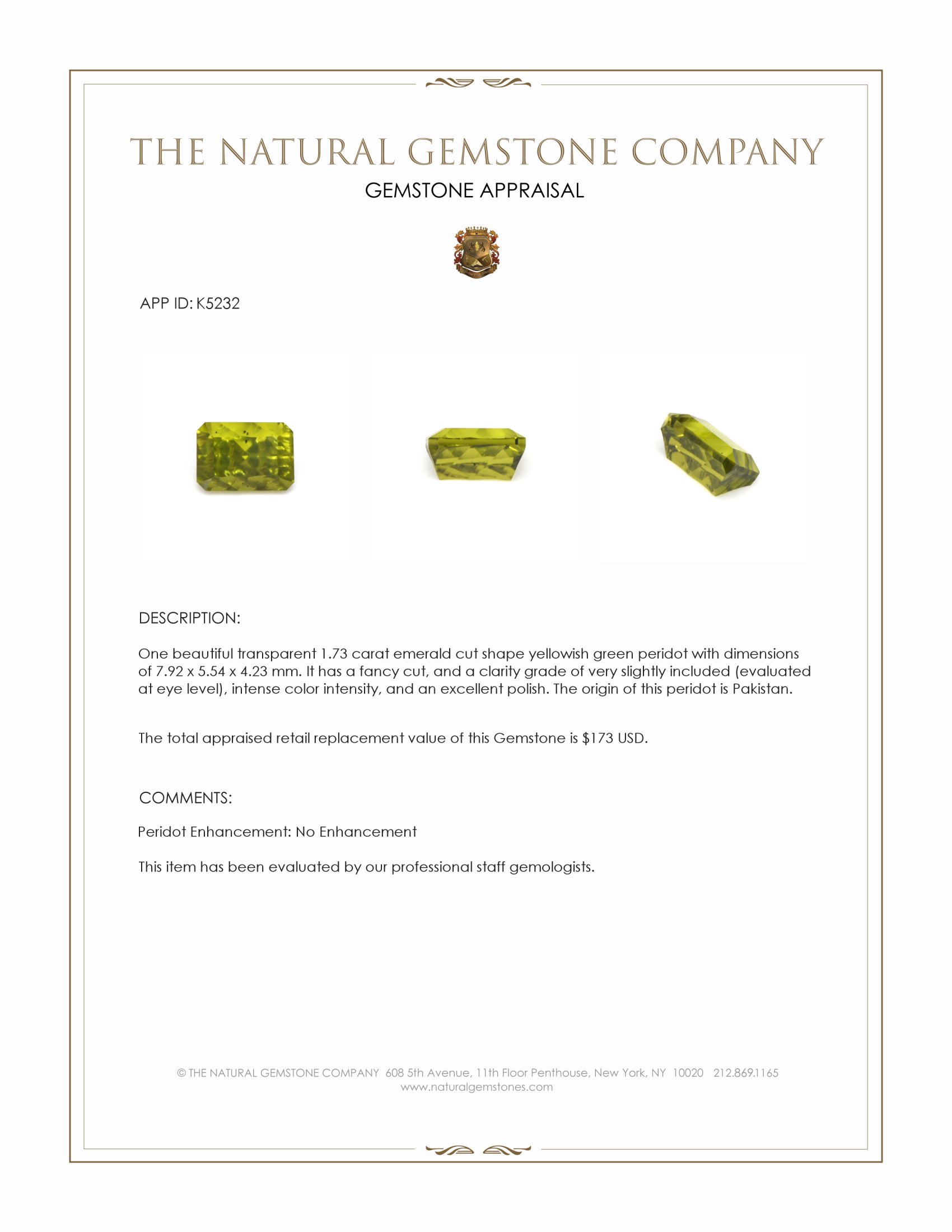 1.73 Ct. Peridot from Pakistan