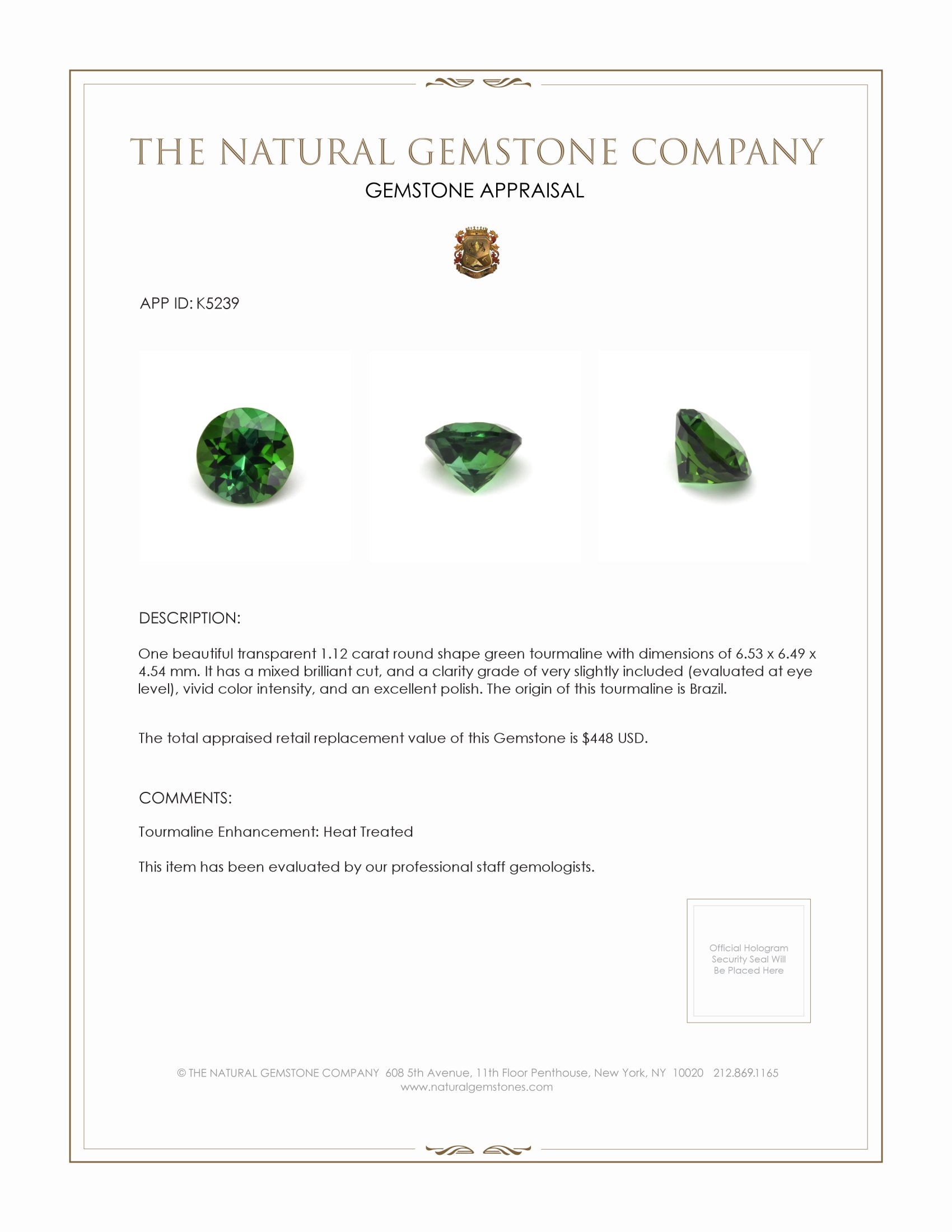 1.12 Ct. Tourmaline from Brazil
