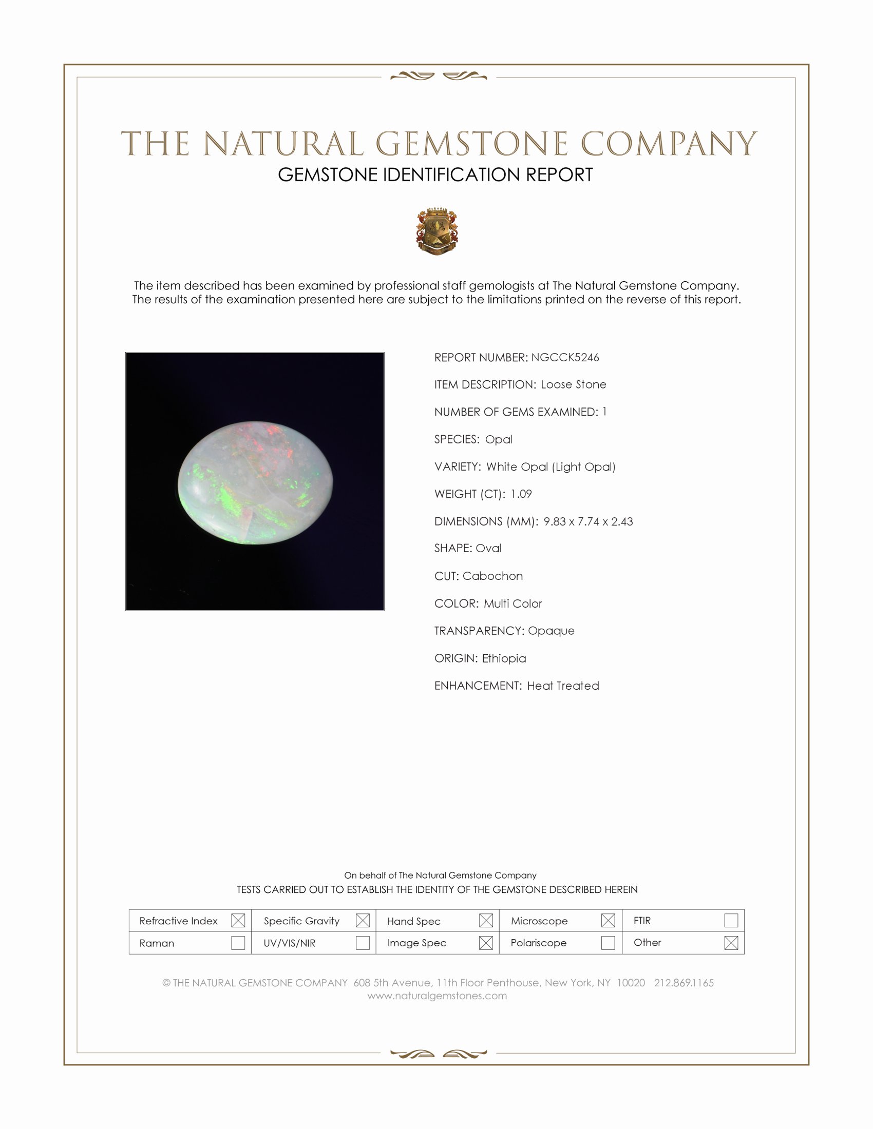 1.09 Ct. Multi Color Cabochon White Opal (Light Opal) from Ethiopia