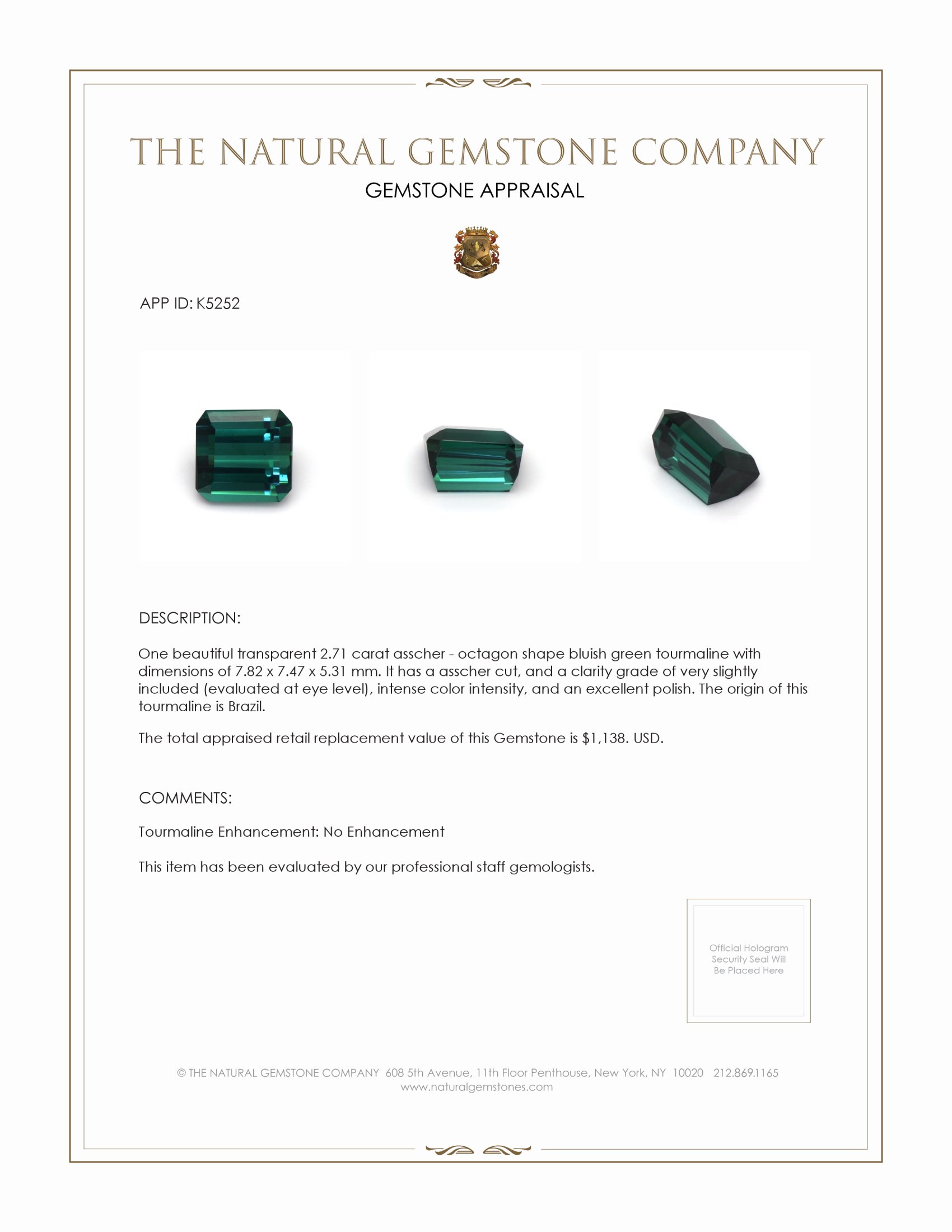 2.71 Ct. Tourmaline from Brazil